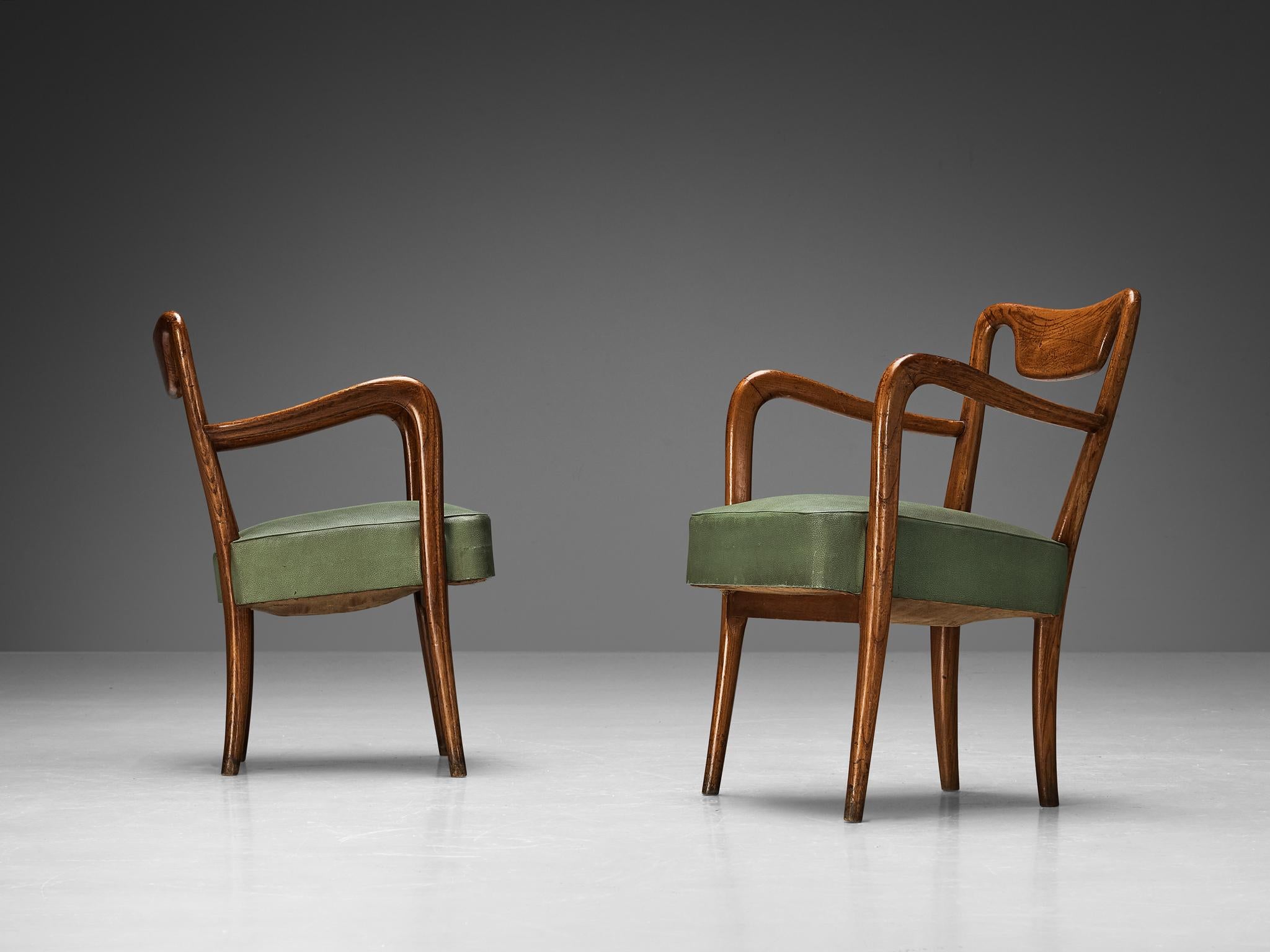 Italian Set of Ten Dining Chairs in Teak and Green Upholstery  For Sale 5