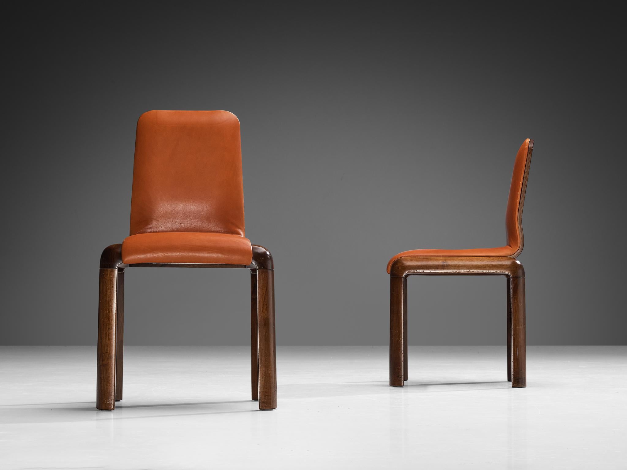 Italian Set of Ten Dining Chairs in Walnut and Cognac Leather  For Sale 7