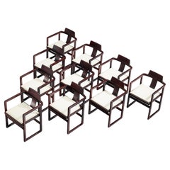 Italian Set of Ten Geometric Armchairs in Stained Wood