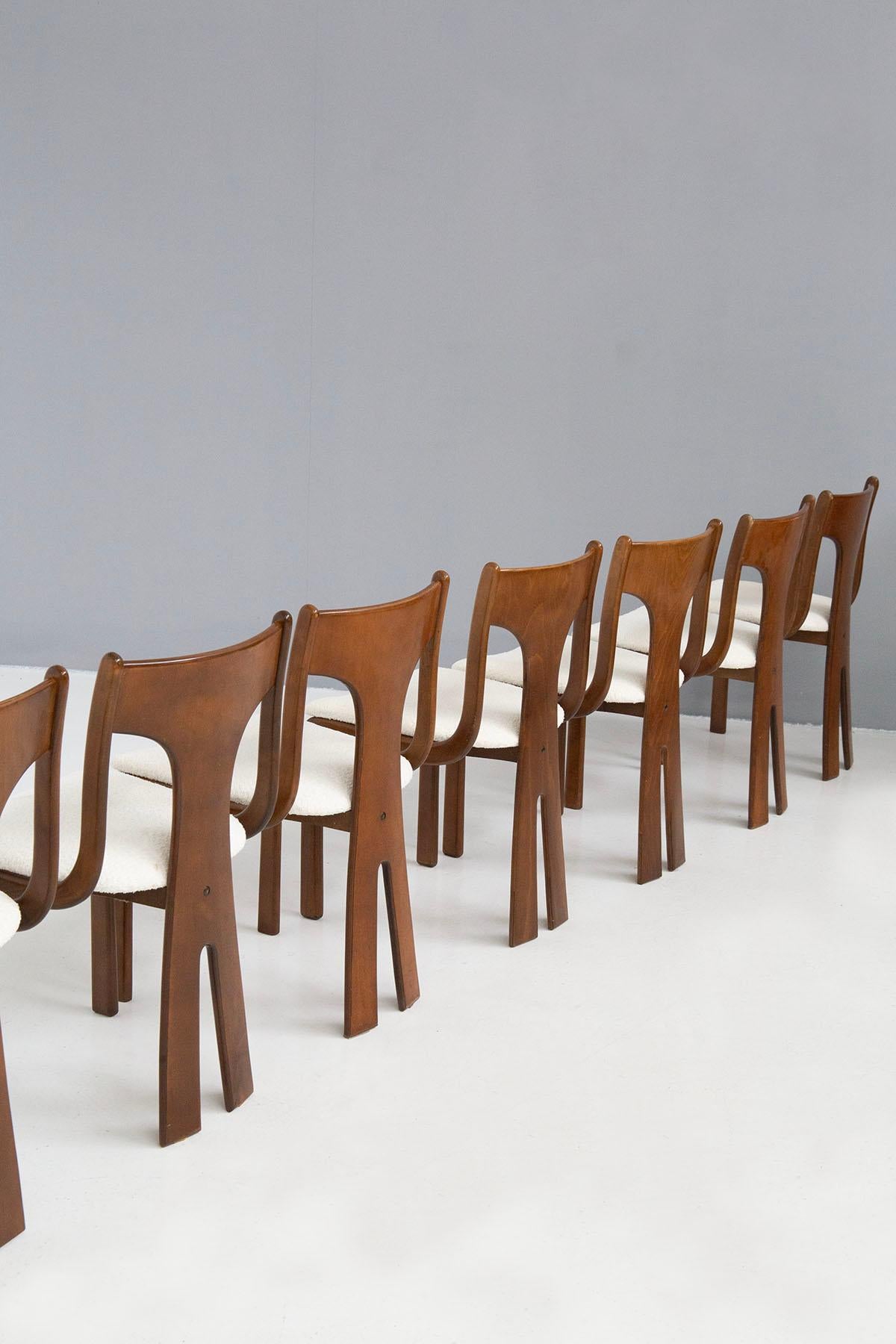 Bouclé Italian Set of Ten Sculptural Dining Chairs in White Bouclè Upholstery