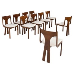 Italian Set of Ten Sculptural Dining Chairs in White Bouclè Upholstery