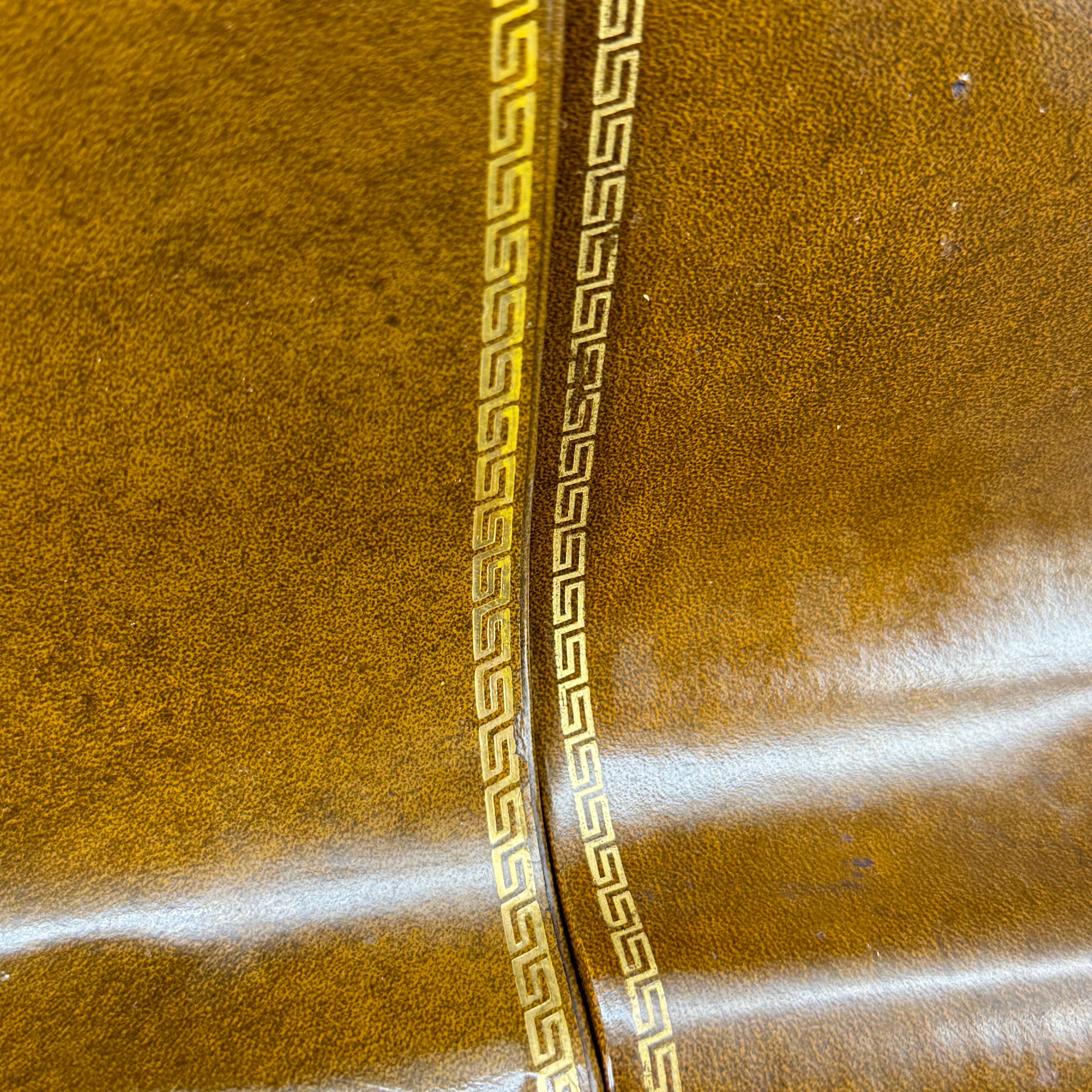 Three Italian Greek Key Brown Leather Bookends, Mid-Century Modern For Sale 5