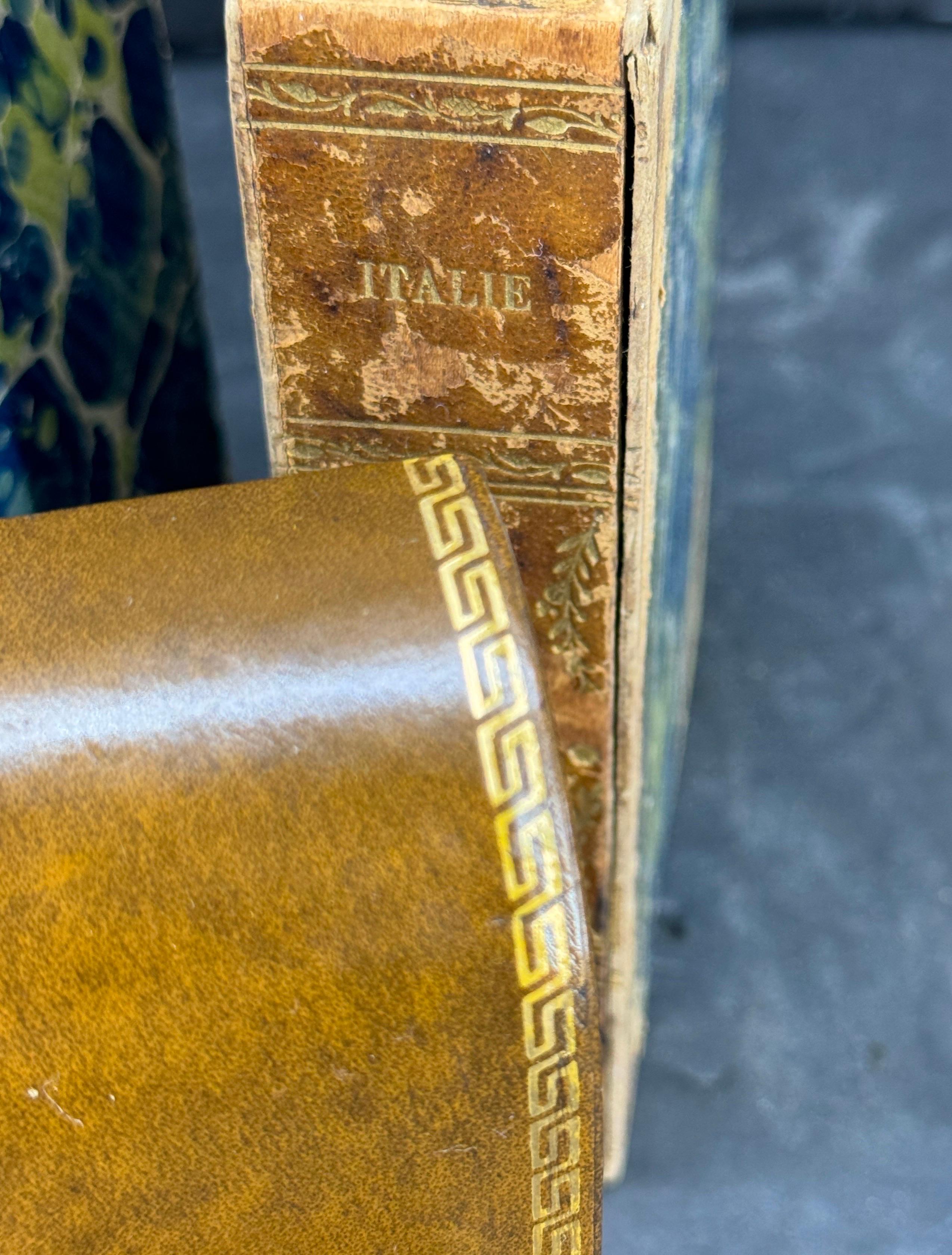 Three Italian Greek Key Brown Leather Bookends, Mid-Century Modern For Sale 6