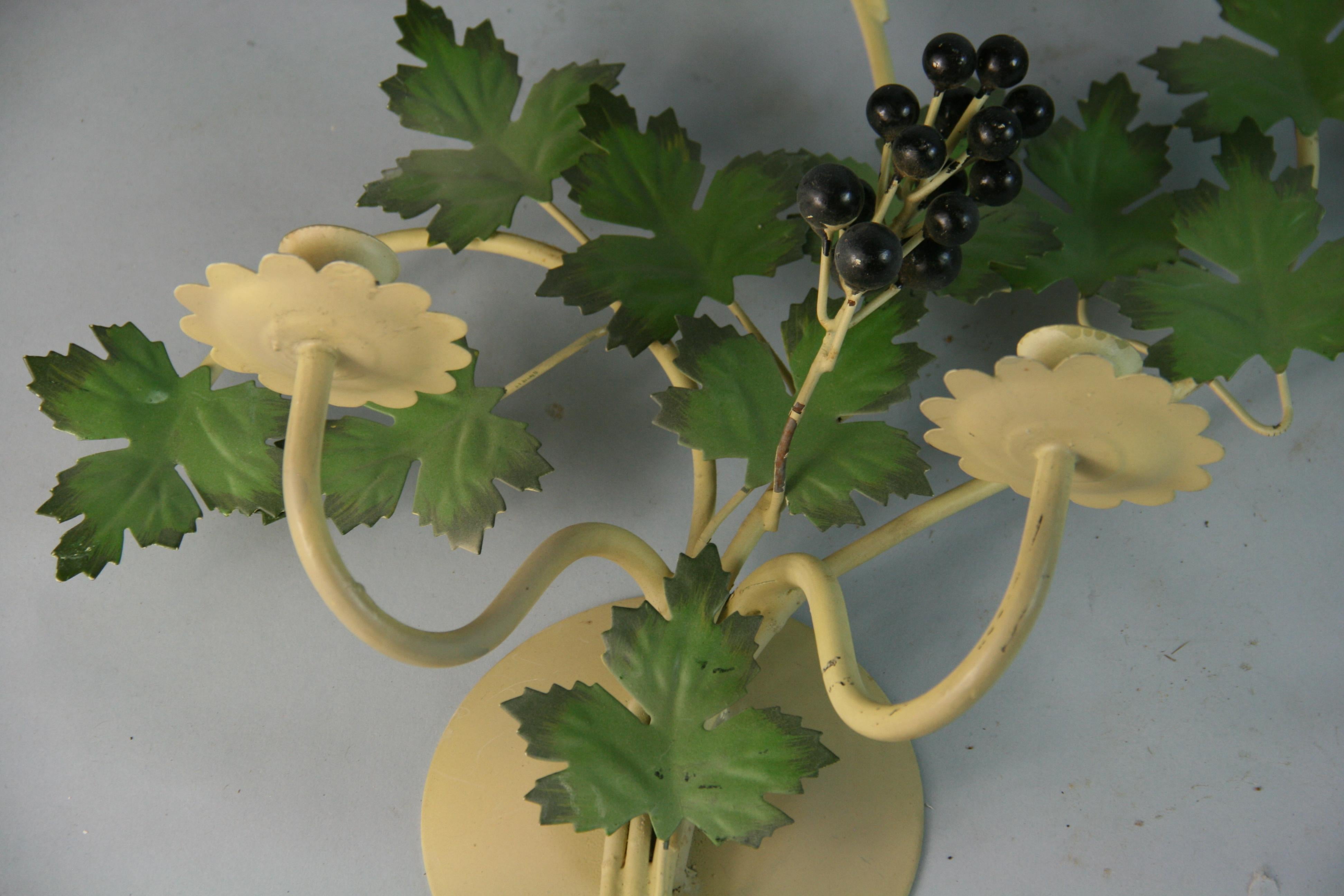 Italian Set of three Leaves and Grapes Candle Sconces/Wall sculpture For Sale 4