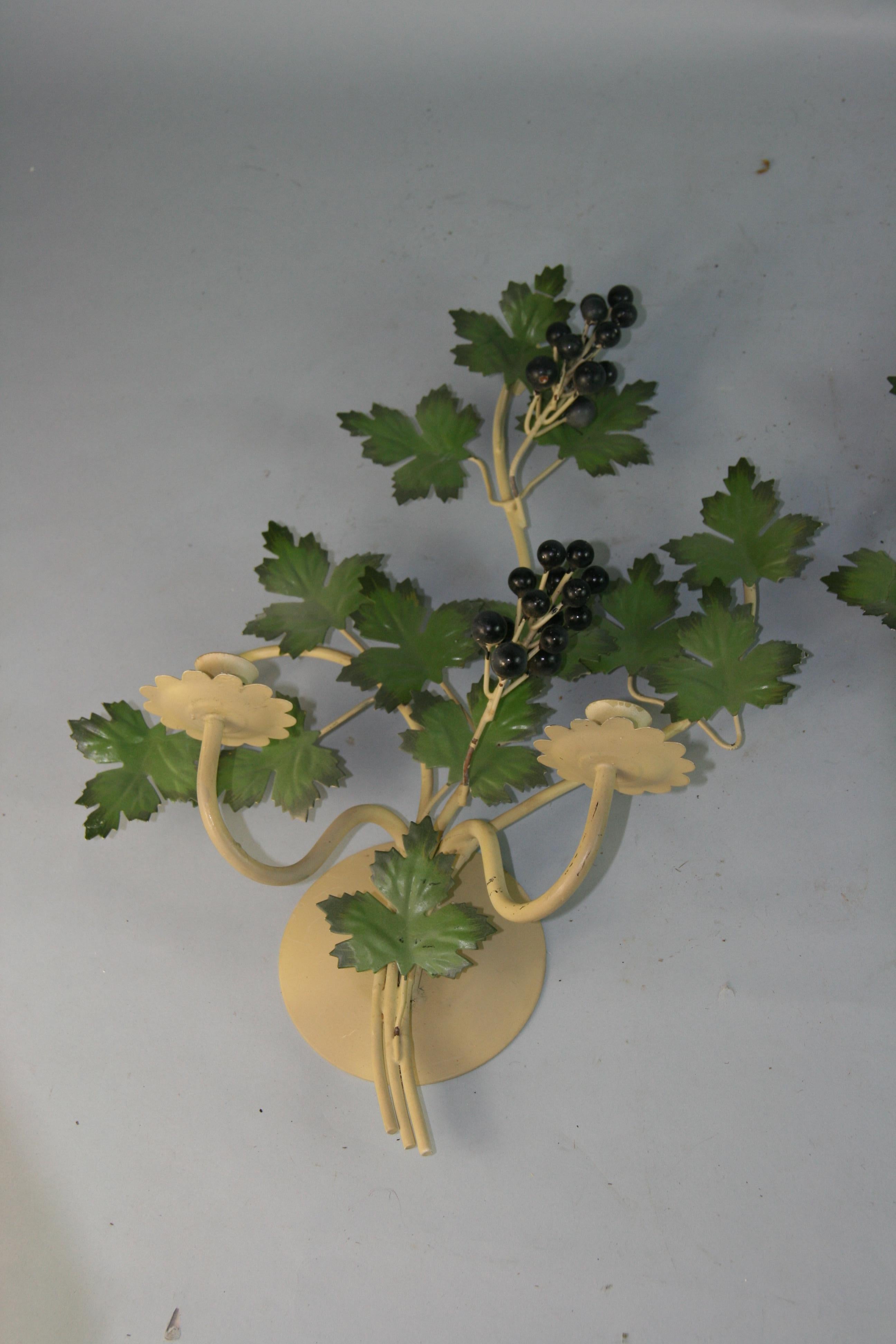 Late 20th Century Italian Set of three Leaves and Grapes Candle Sconces/Wall sculpture For Sale