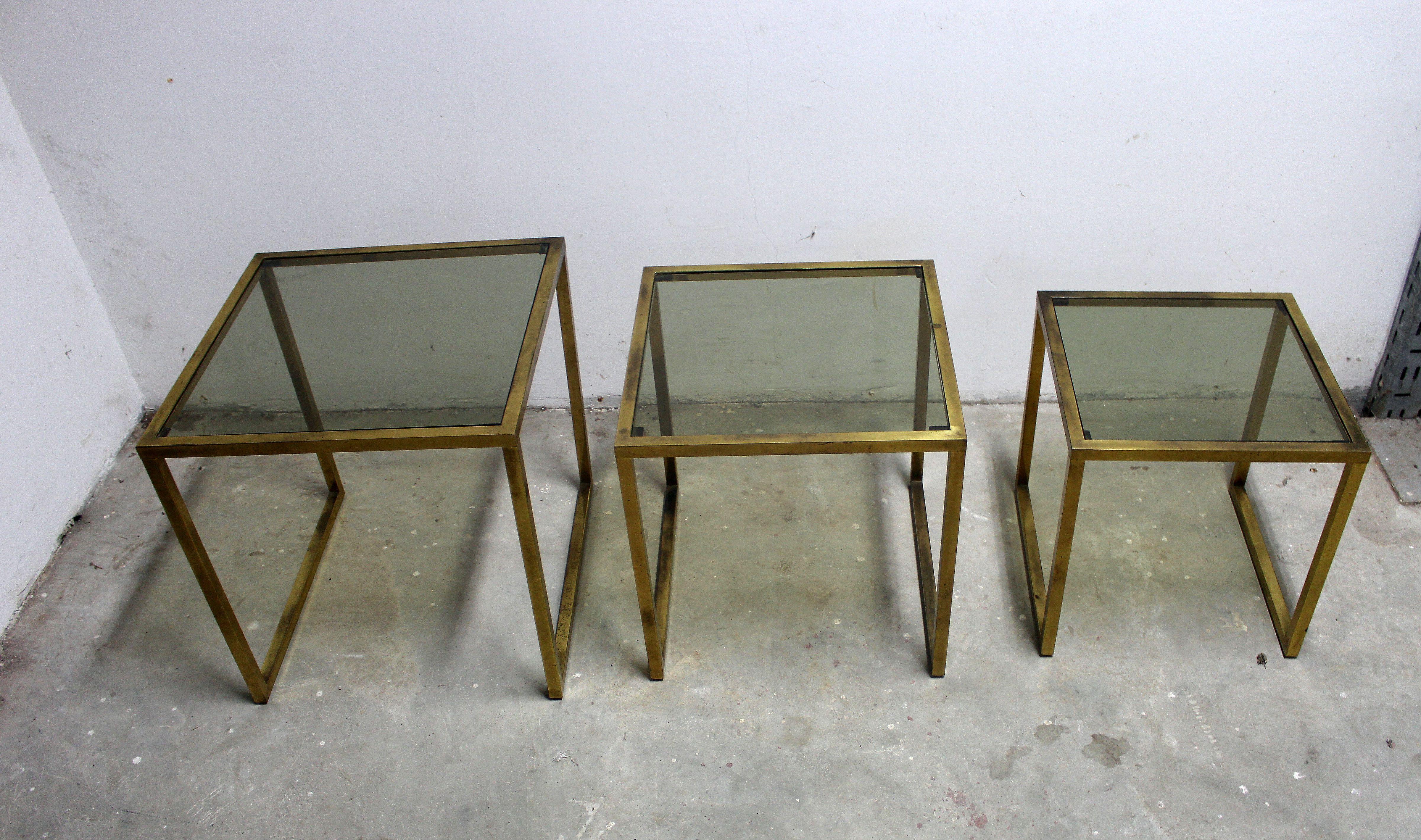 Mid-20th Century Italian Set of Three Nesting Brass Tables For Sale