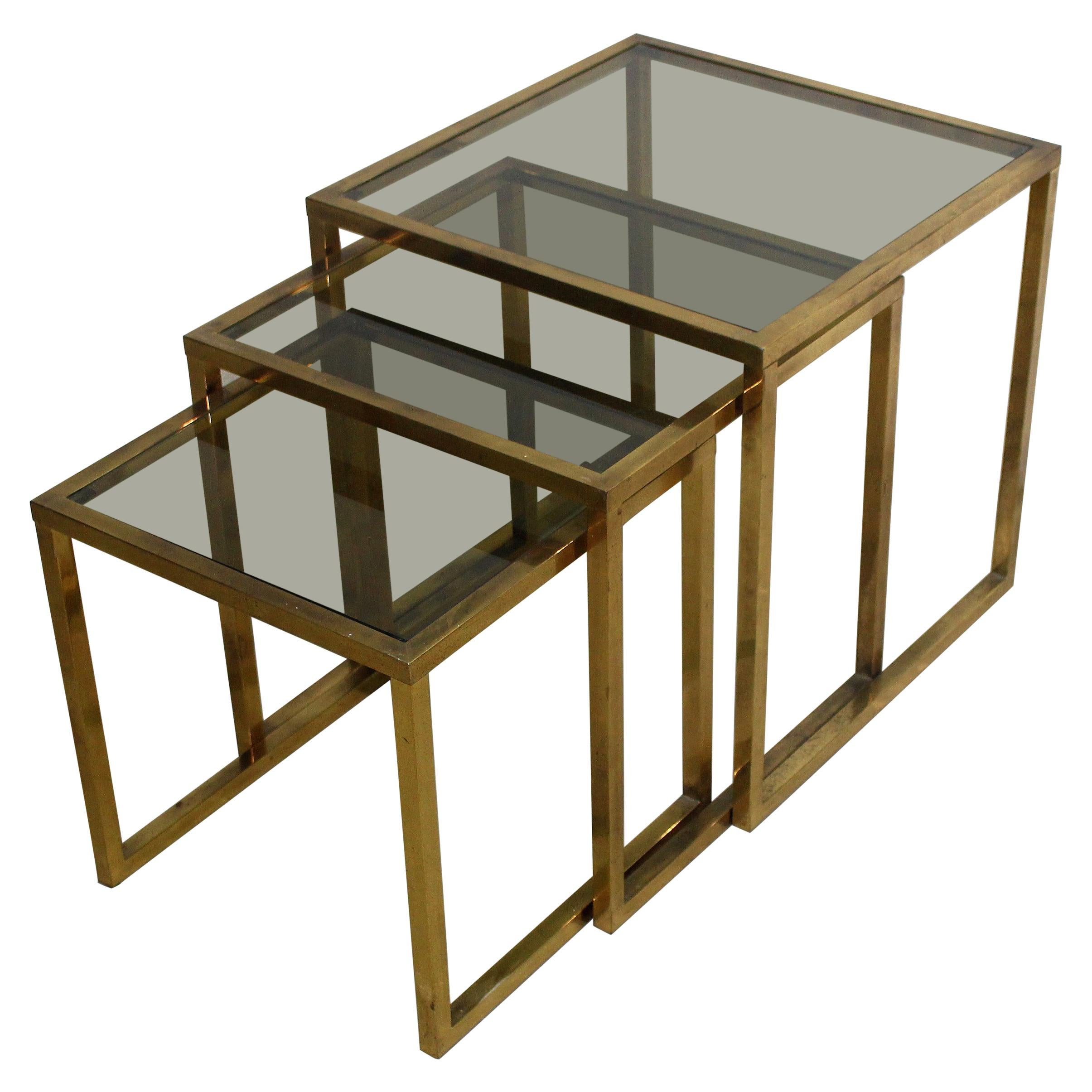 Italian Set of Three Nesting Brass Tables For Sale