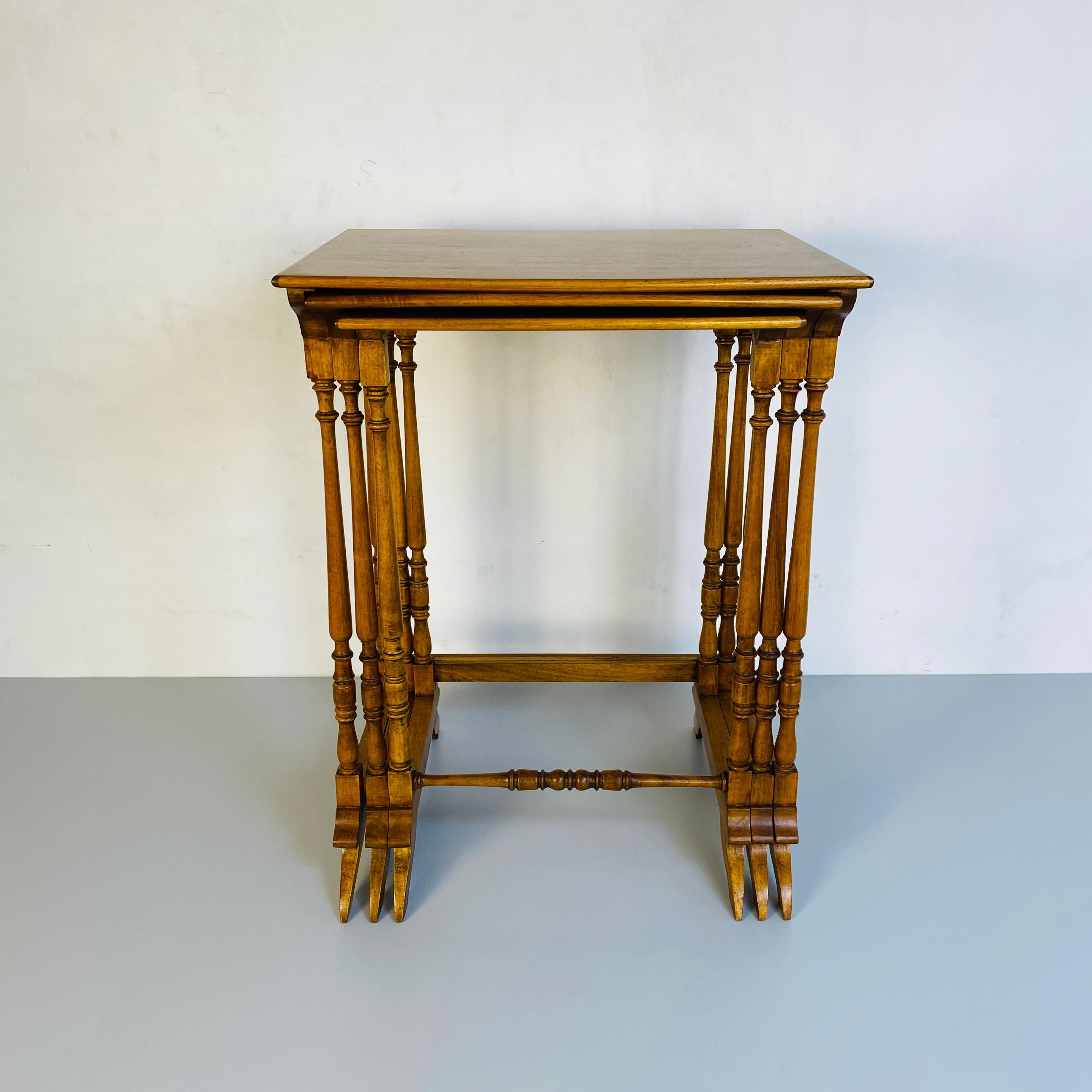 Other Italian Set of Three Rectangular Light Wood Tables with Shapely Legs, 1900s