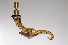 Trio of Tale Shaped Murano Glass Sconces Amber Hues and Brass Frames 1970s Italy