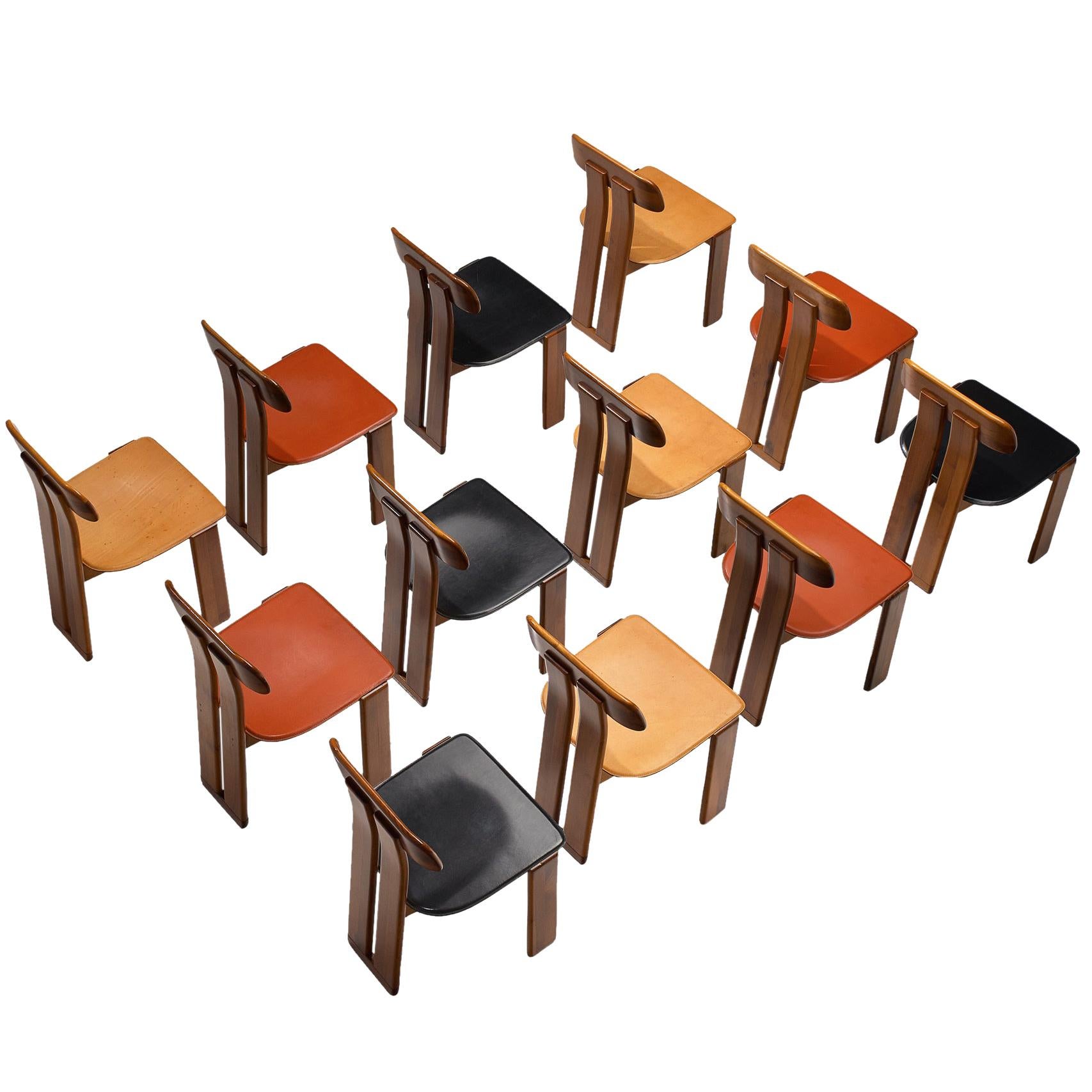 Italian Set of Twelve Dining Chairs by Sapporo in Mixed Colored Seats