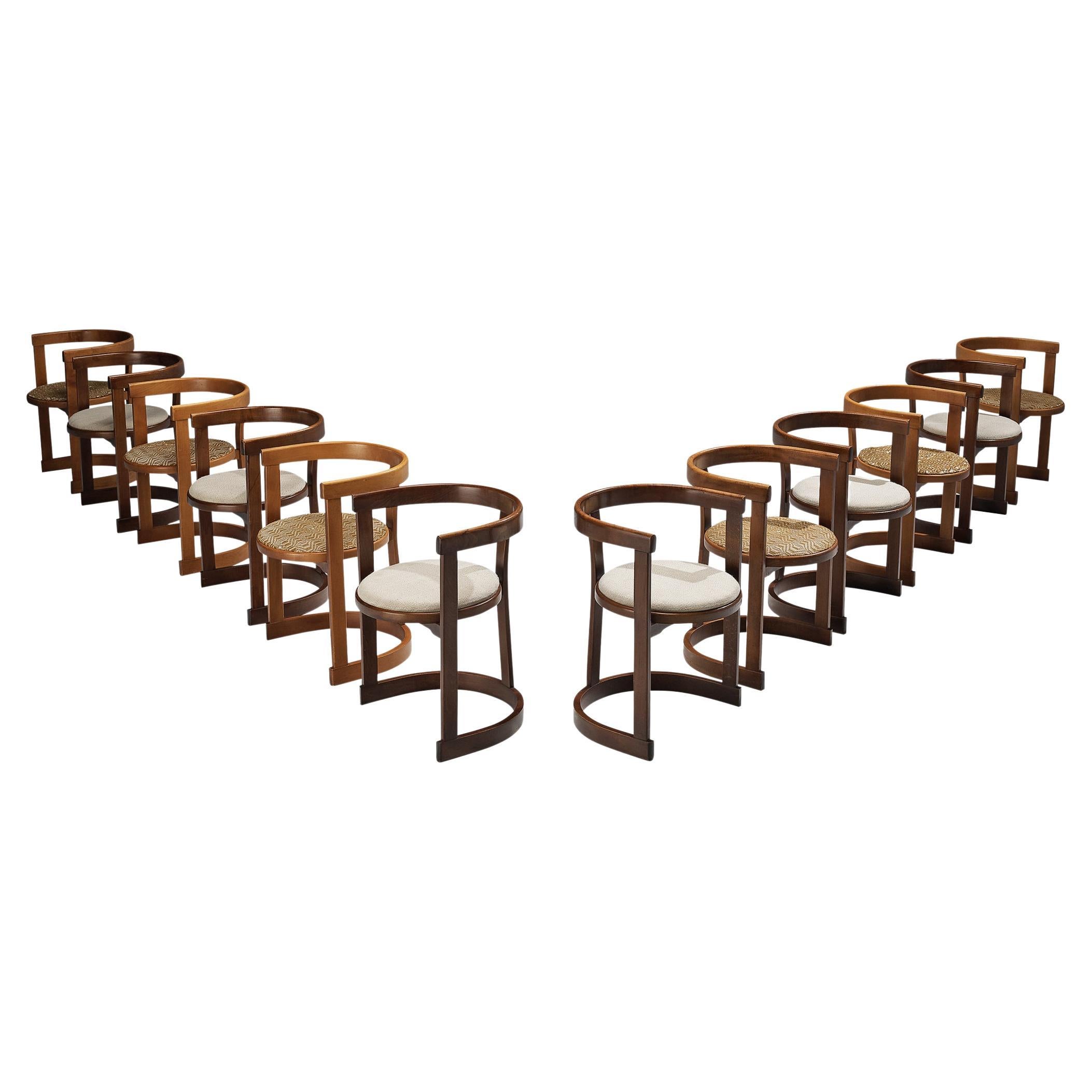 Italian Set of Twelve Dining Chairs in Stained Wood