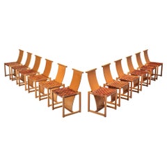 Italian Set of Twelve Dining Chairs with Woven Leather Seats