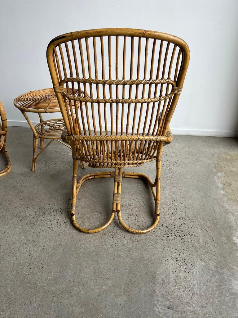 Italian Set of Two Chairs and One Side Table in Bamboo by Tito Agnoli 1960s In Good Condition In Byron Bay, NSW