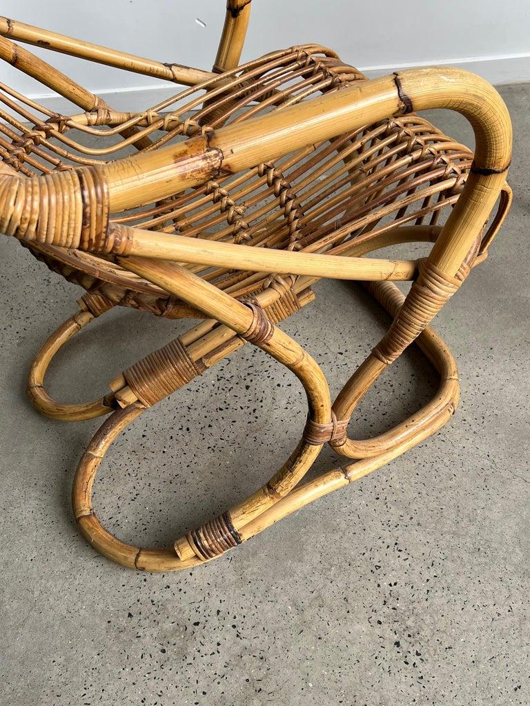 Italian Set of Two Chairs and One Side Table in Bamboo by Tito Agnoli 1960s 1