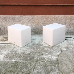 Italian Set of Two Floor Lamps in White Plexiglass, 1970s