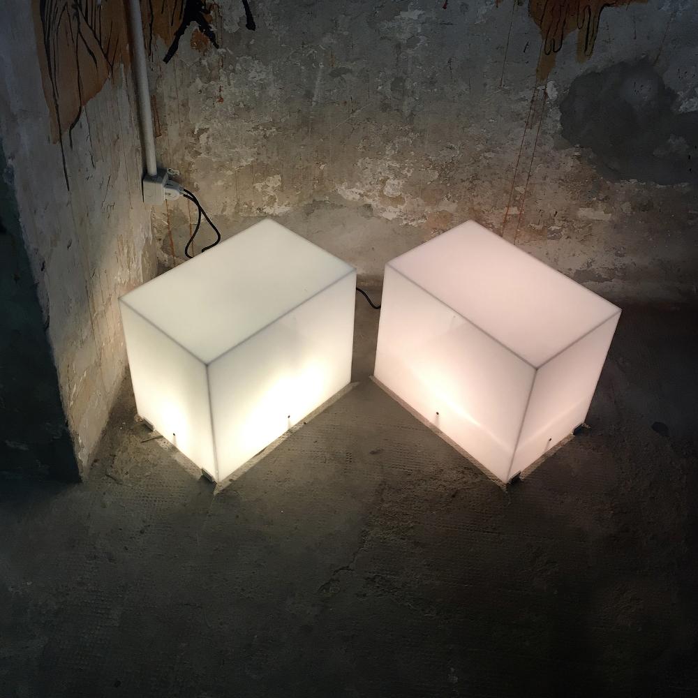 Italian Set of Two Floor Lamps in White Plexiglass, 1970s 2
