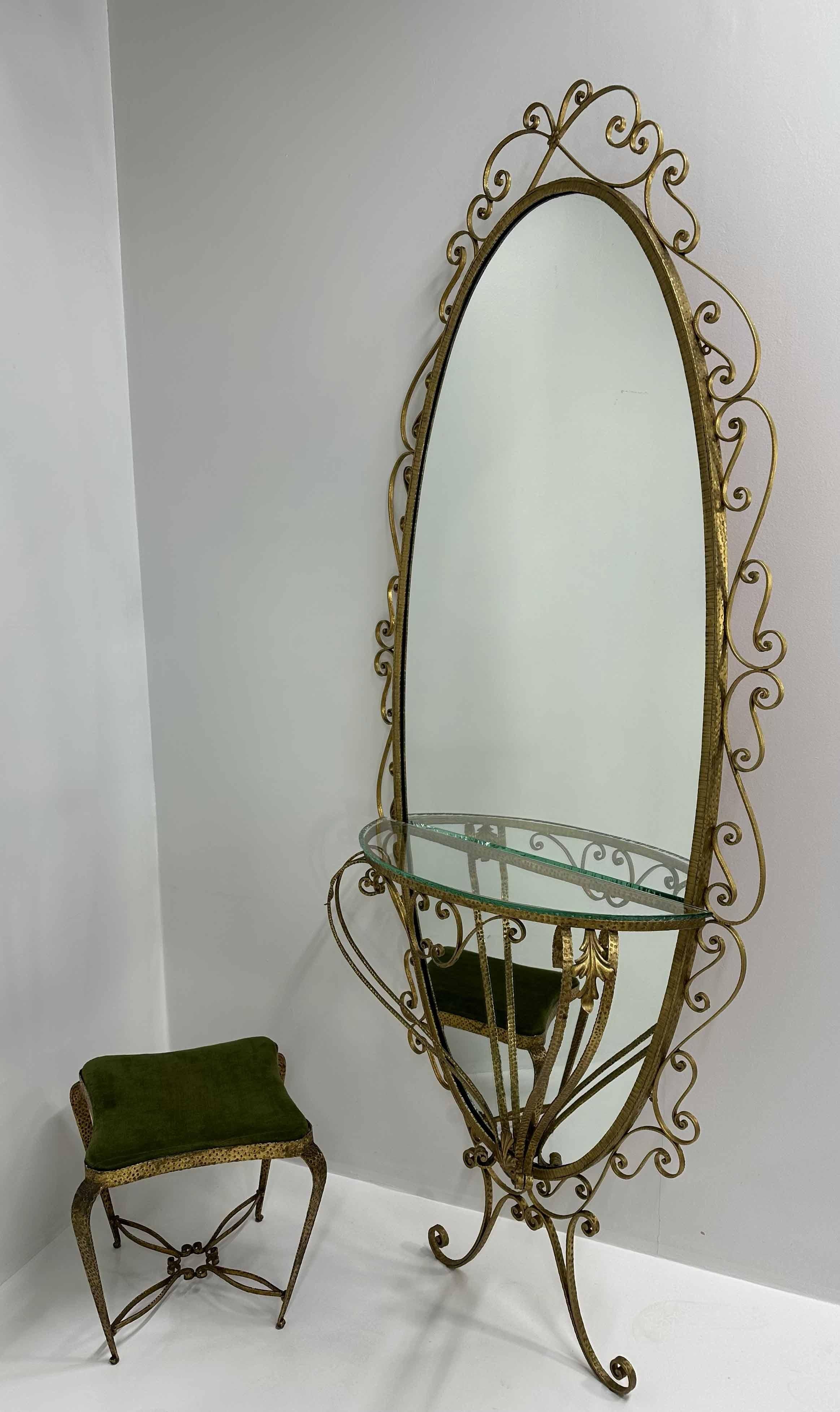 Italian Set of Wall Mirror Console and Pouf by Pierluigi Colli, 1960s For Sale 5