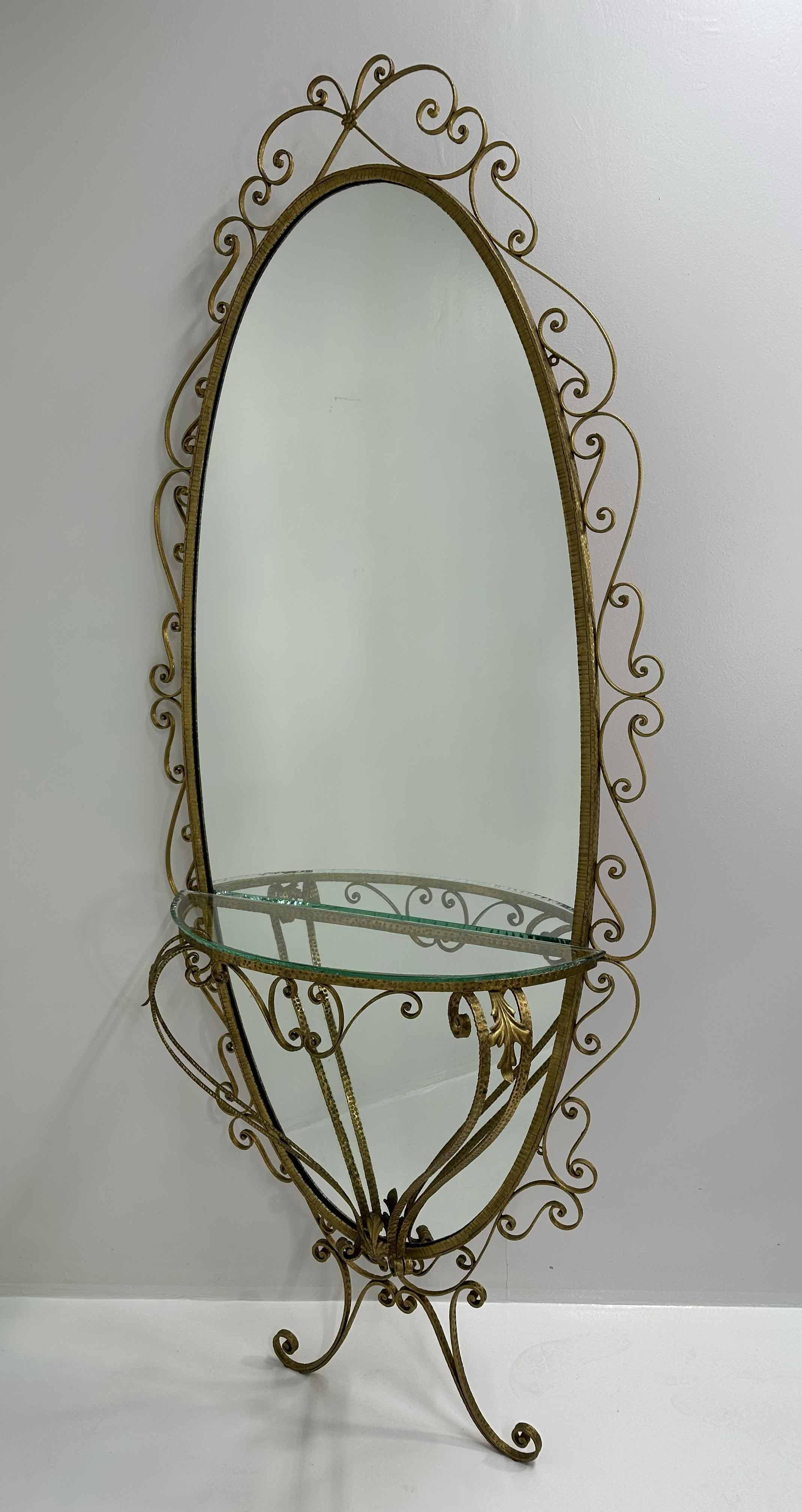 Italian Set of Wall Mirror Console and Pouf by Pierluigi Colli, 1960s In Good Condition For Sale In Meda, MB