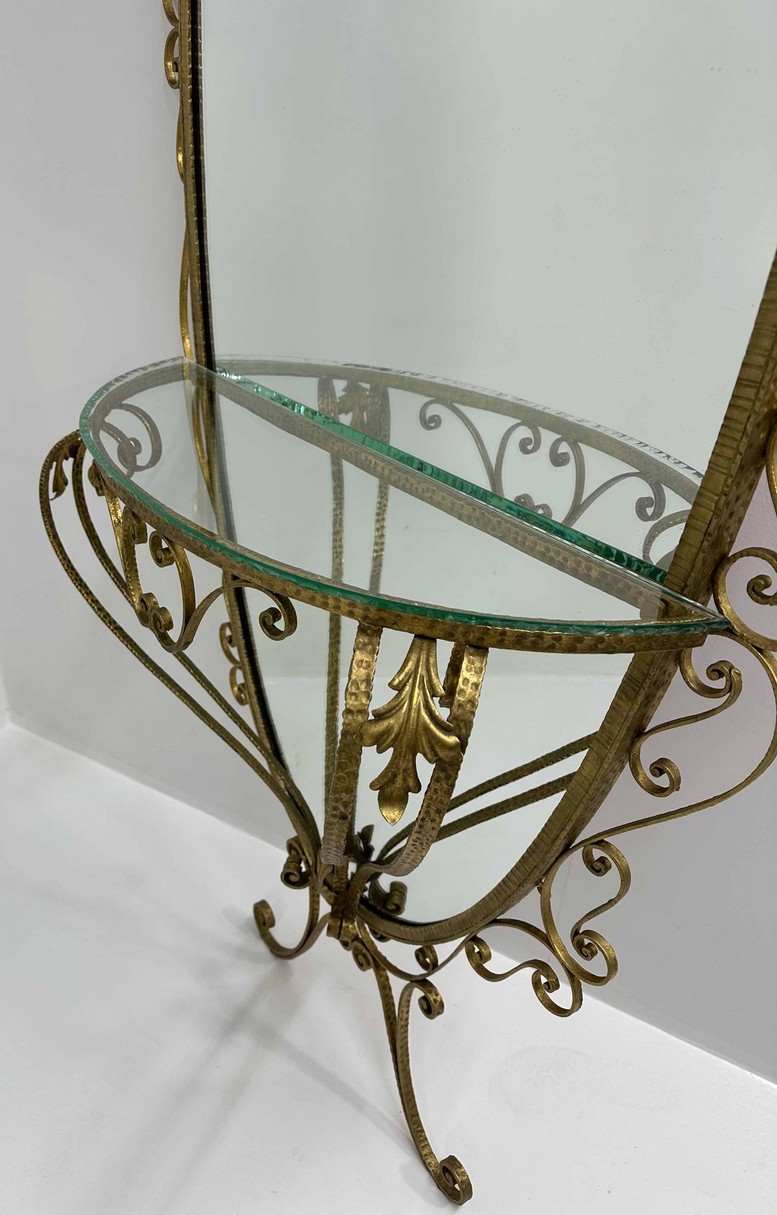 Mid-17th Century Italian Set of Wall Mirror Console and Pouf by Pierluigi Colli, 1960s For Sale