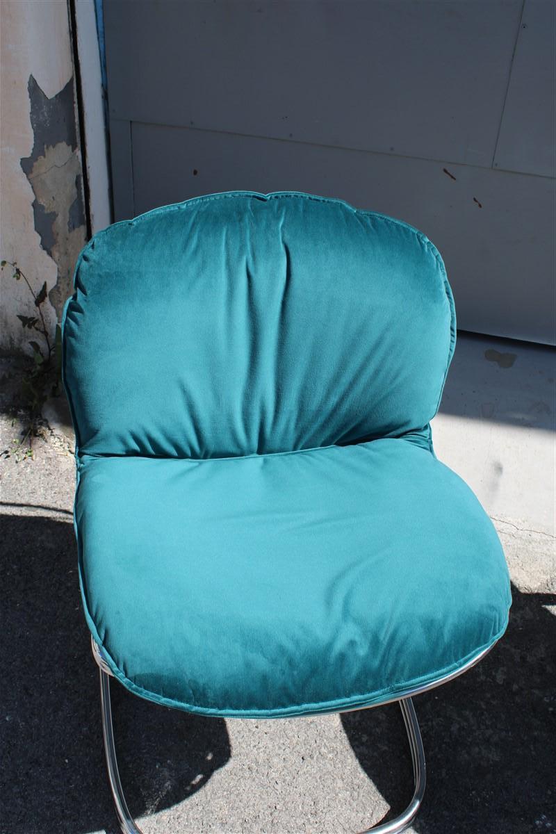 Italian Sets Chairs Metal Chrome Green Velvet Giorgio Rinaldi for Rima Sabrina  For Sale 5