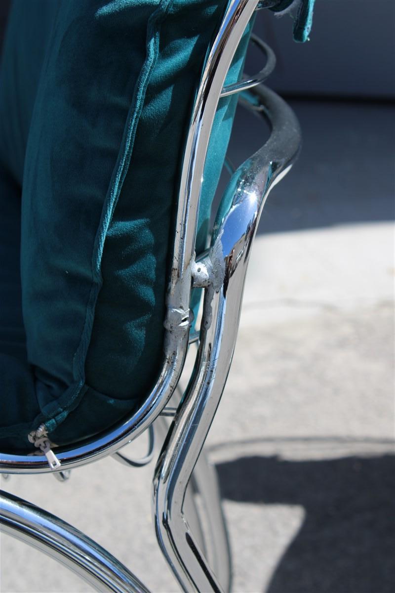 Italian Sets Chairs Metal Chrome Green Velvet Giorgio Rinaldi for Rima Sabrina  For Sale 8