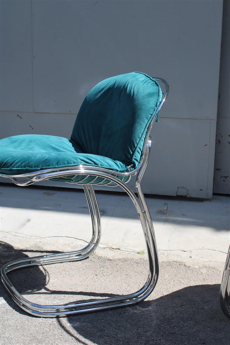 Italian Sets Chairs Metal Chrome Green Velvet Giorgio Rinaldi for Rima Sabrina  For Sale 2