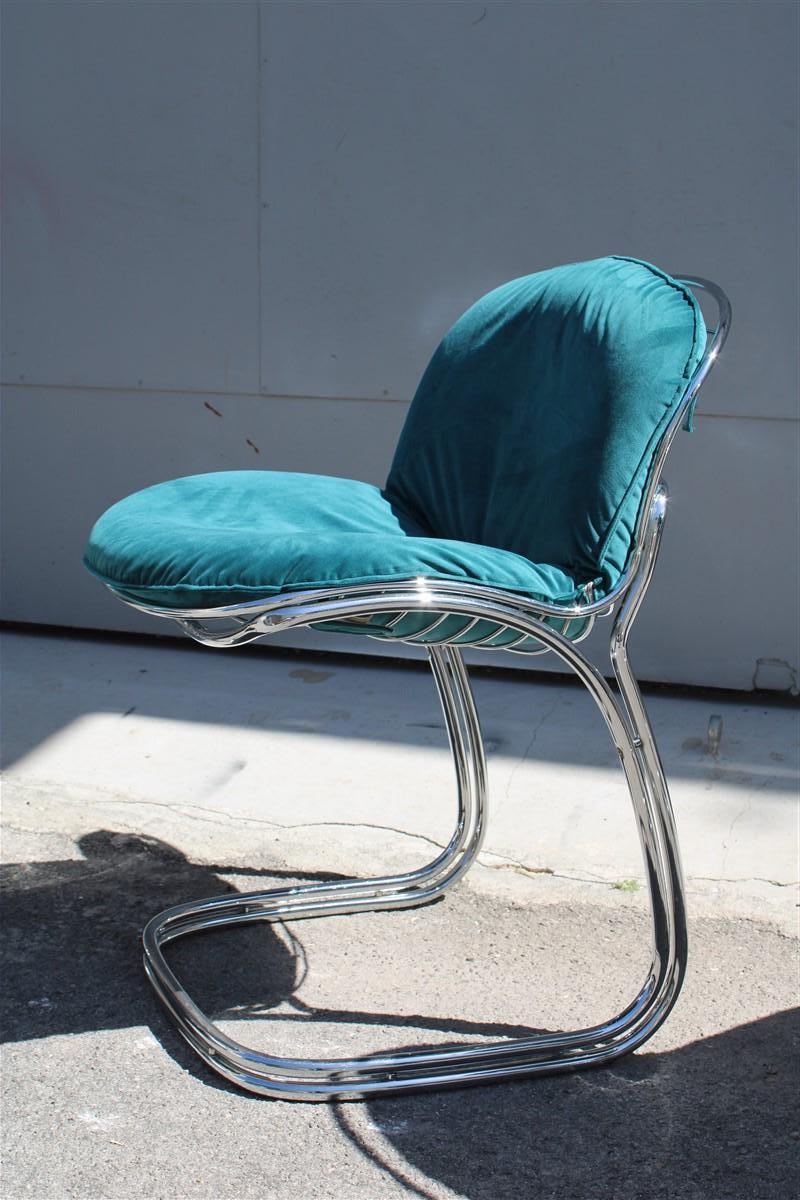 Italian Sets Chairs Metal Chrome Green Velvet Giorgio Rinaldi for Rima Sabrina  For Sale 3