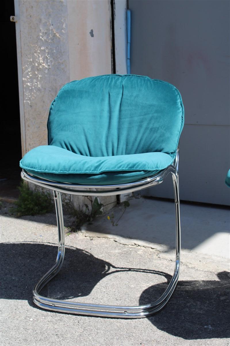 Italian Sets Chairs Metal Chrome Green Velvet Giorgio Rinaldi for Rima Sabrina  For Sale 4
