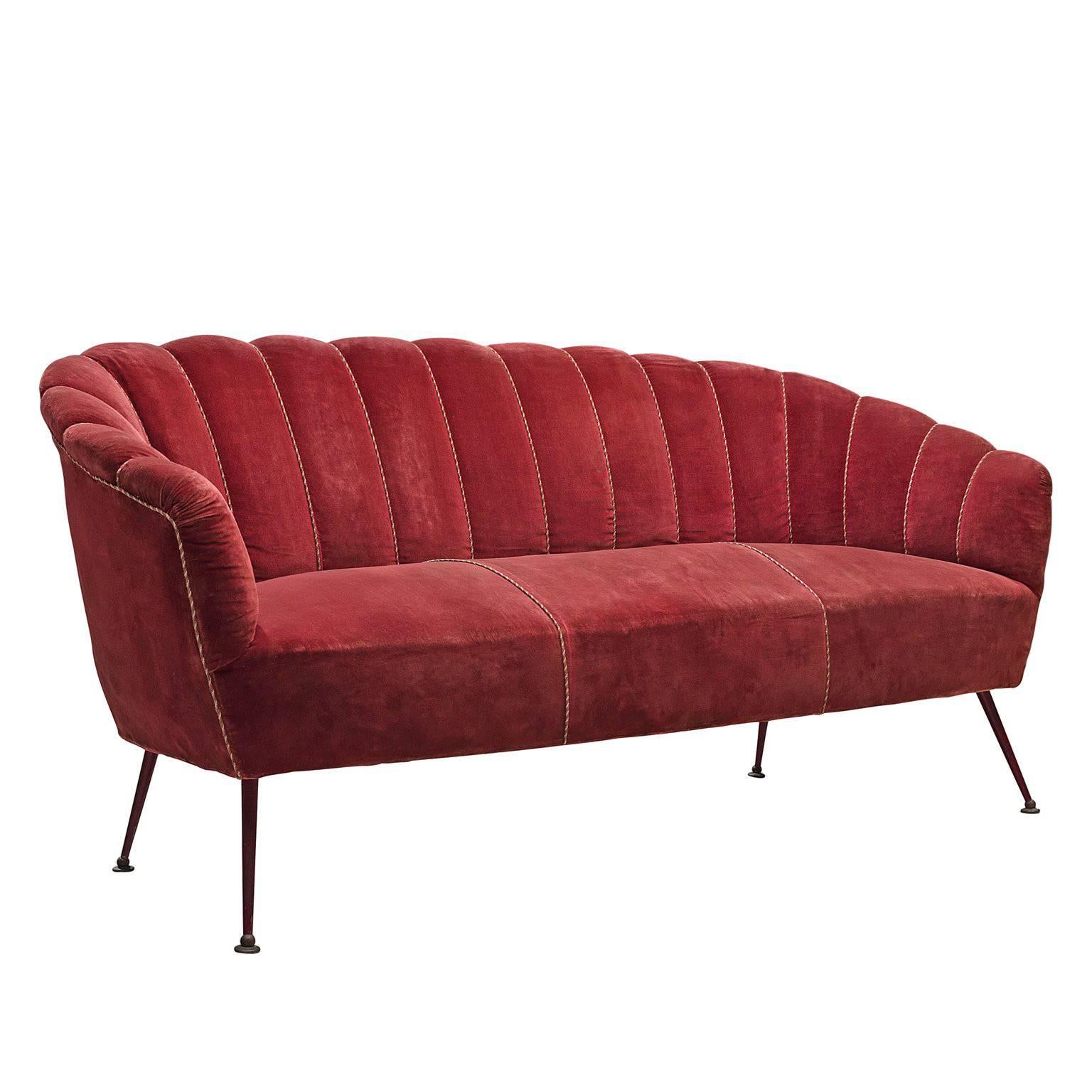 Italian Settee in Red Velvet, 1950s