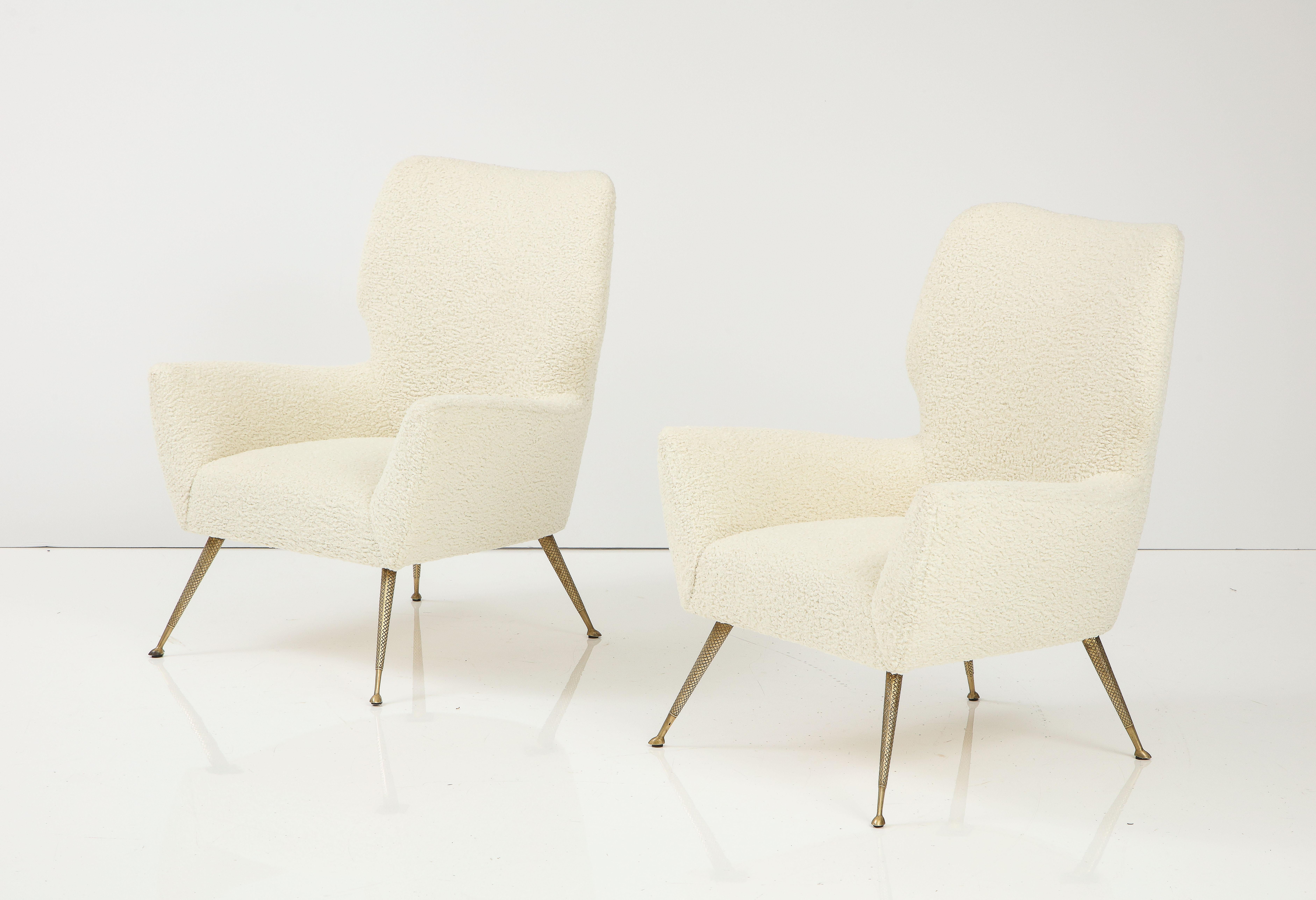 Mid-20th Century Italian Settee, Pair of Chairs with Brass Legs, Gio Ponti for Casa e Giardino