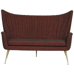 Italian Settee & Pair of Lounge Chairs - Original Horsehair Fabric on Brass