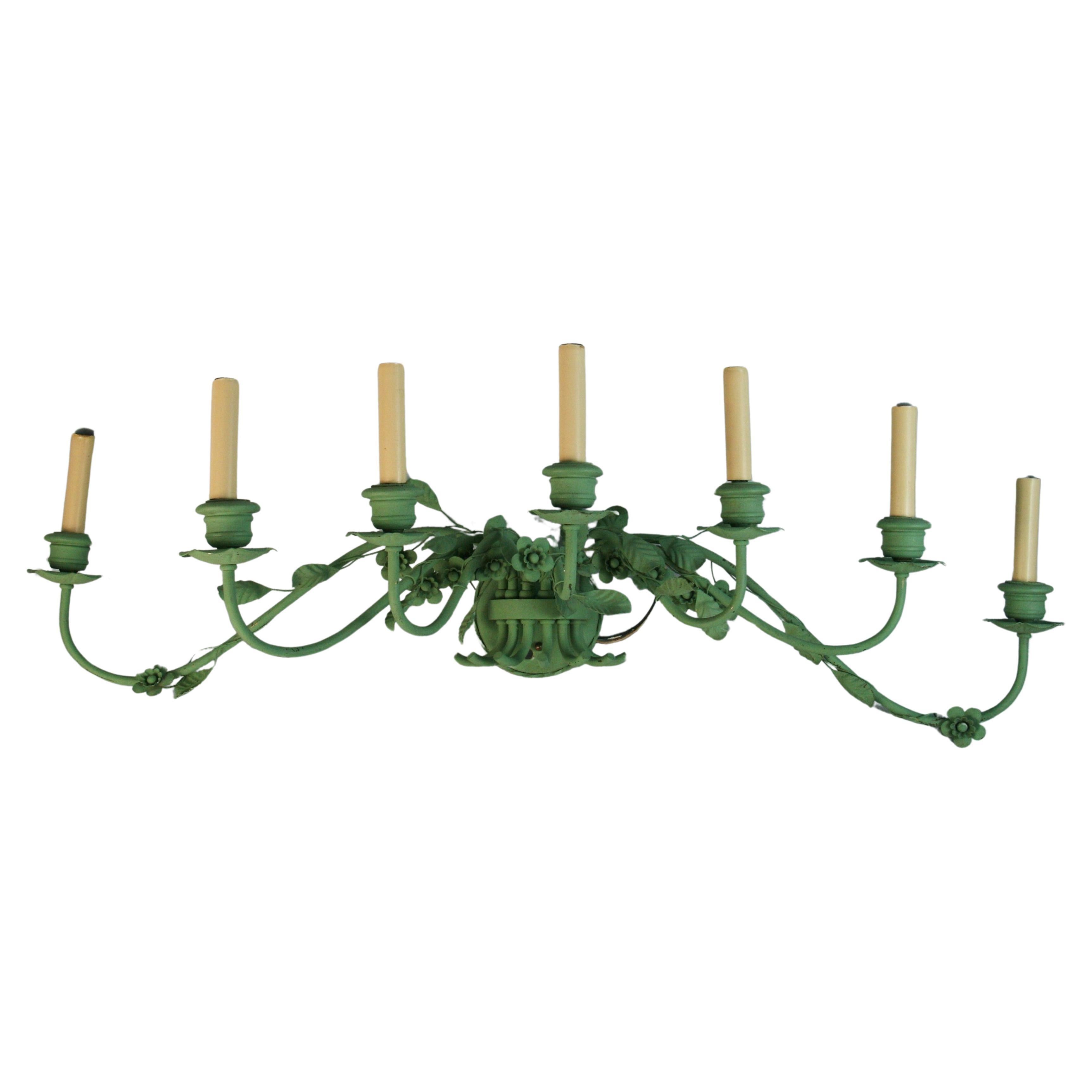 Italian Green Seven Light Leaves and Flowers Oversized Wall Sconce