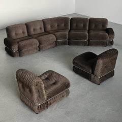 Italian Seven-Piece Mid-Century Seating Set in Checkered Upholstery & Steel, 70s