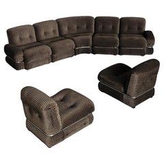 Vintage Italian Seven-Piece Mid-Century Seating Set in Checkered Upholstery & Steel, 70s