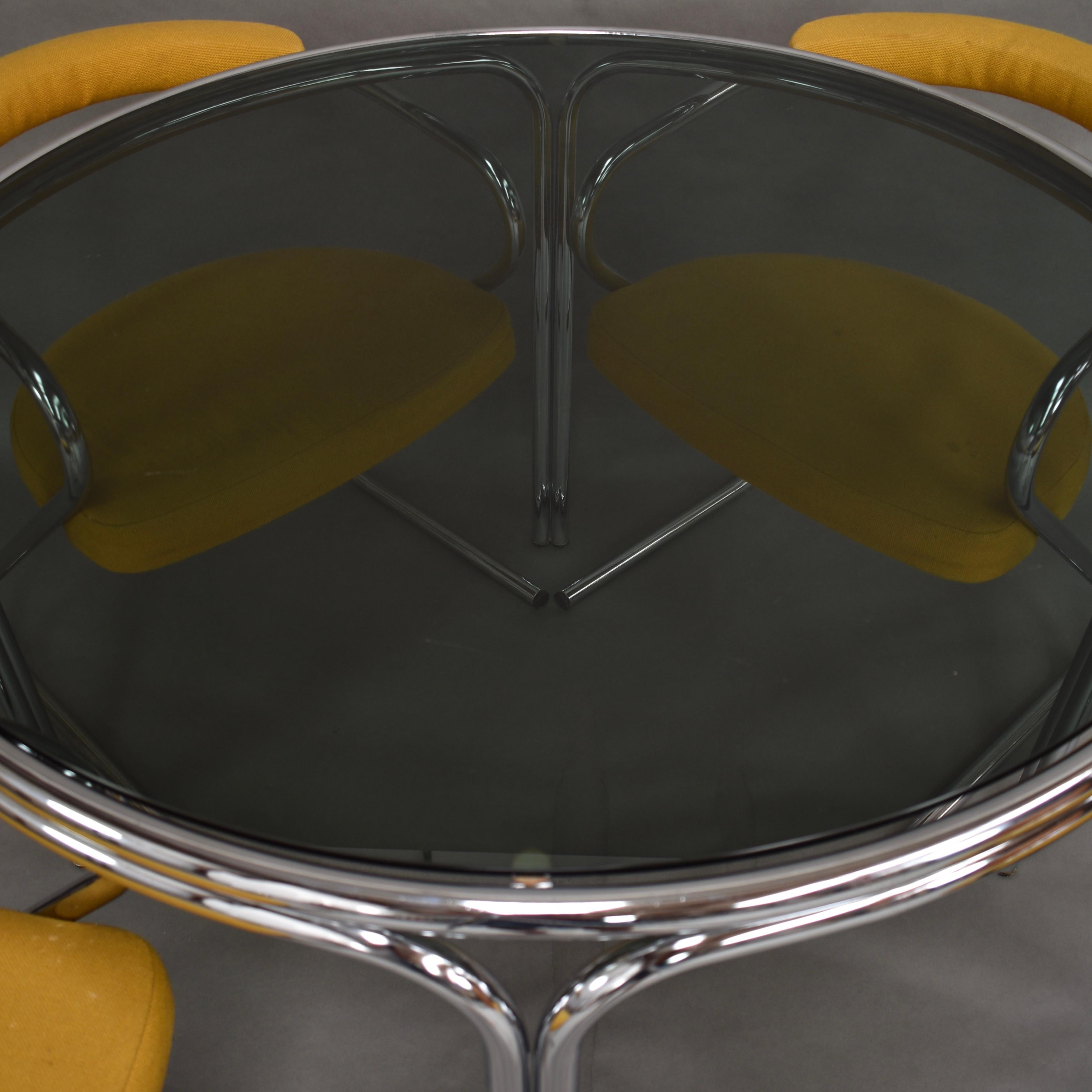 Italian 1970s Dining Set in Chrome and Smoked Glass, circa 1970 3