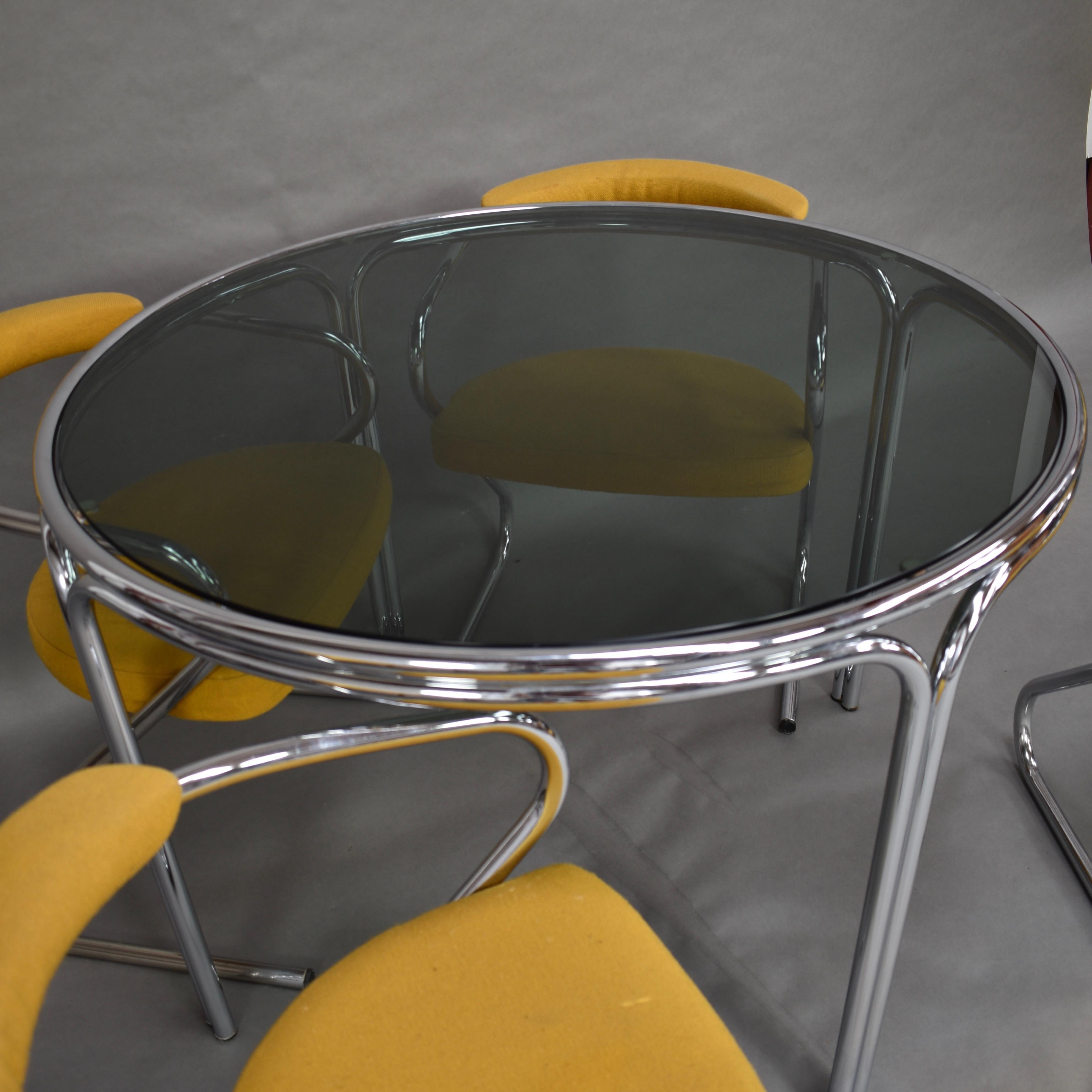 Italian 1970s Dining Set in Chrome and Smoked Glass, circa 1970 5