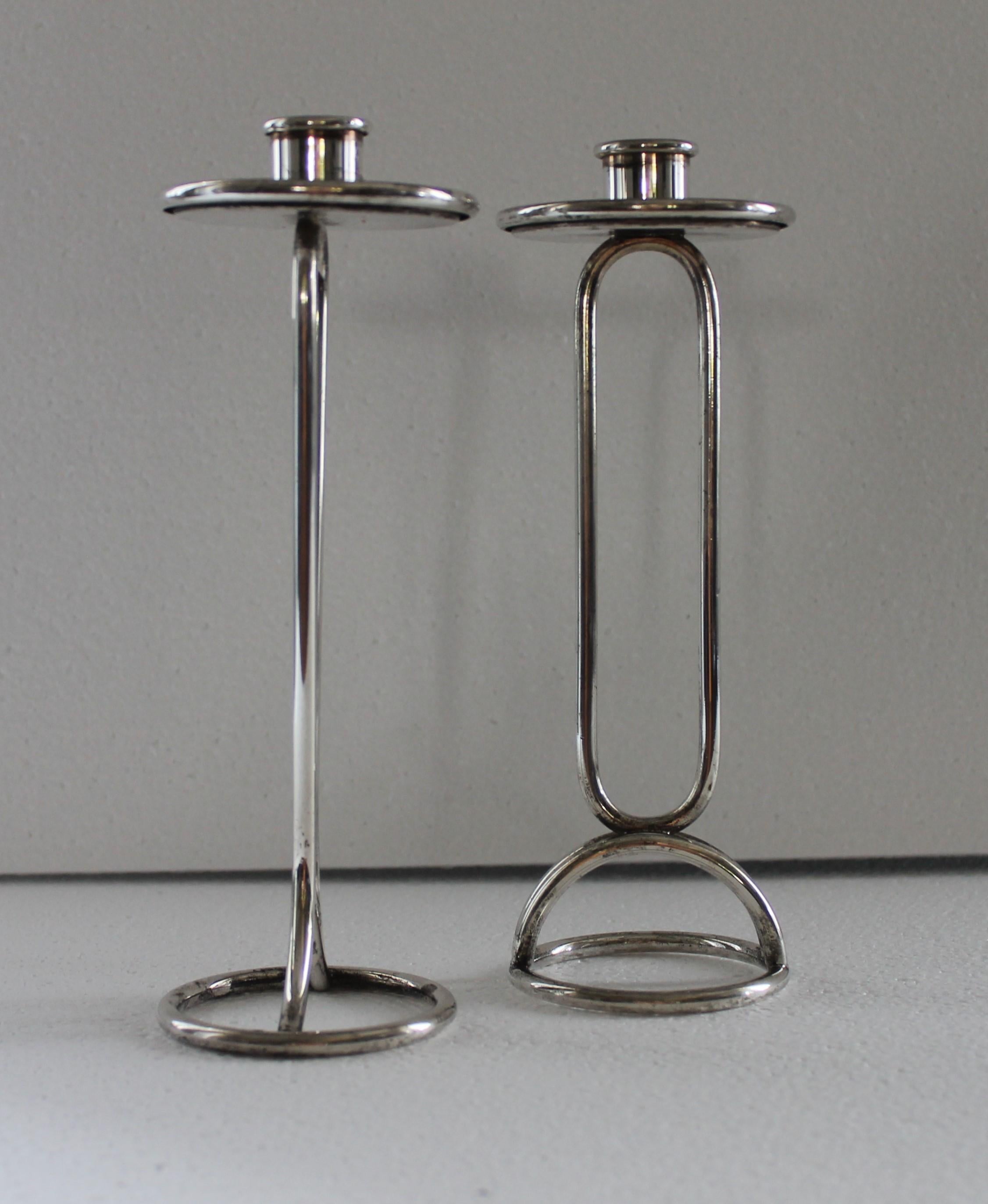 Pair of single candlesticks, silver plated, modern style (dated 1978), designed by Rizzato.