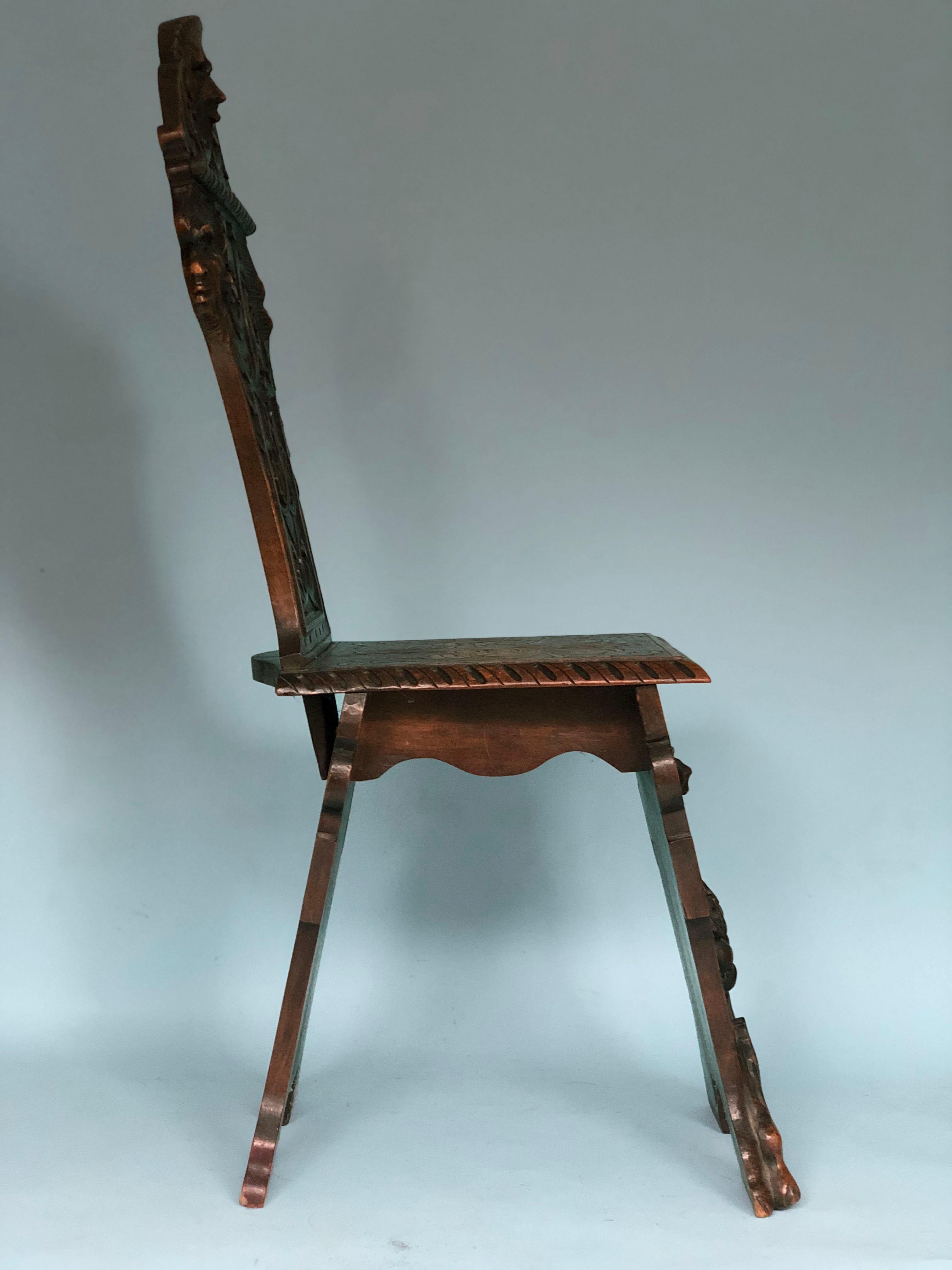 Carved Italian Sgabello Chair Renaissance Style Late 19th Century