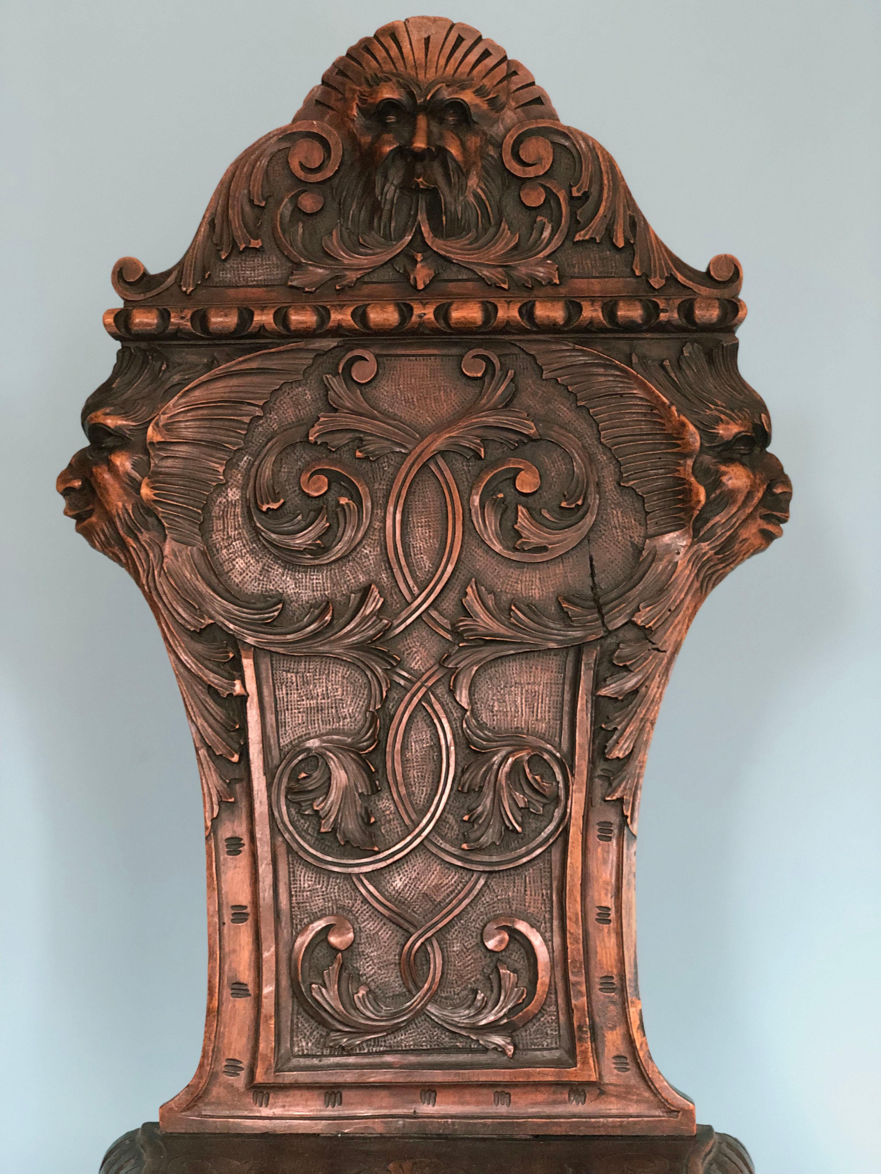 Italian Sgabello Chair Renaissance Style Late 19th Century In Good Condition In Sakskøbing, DK