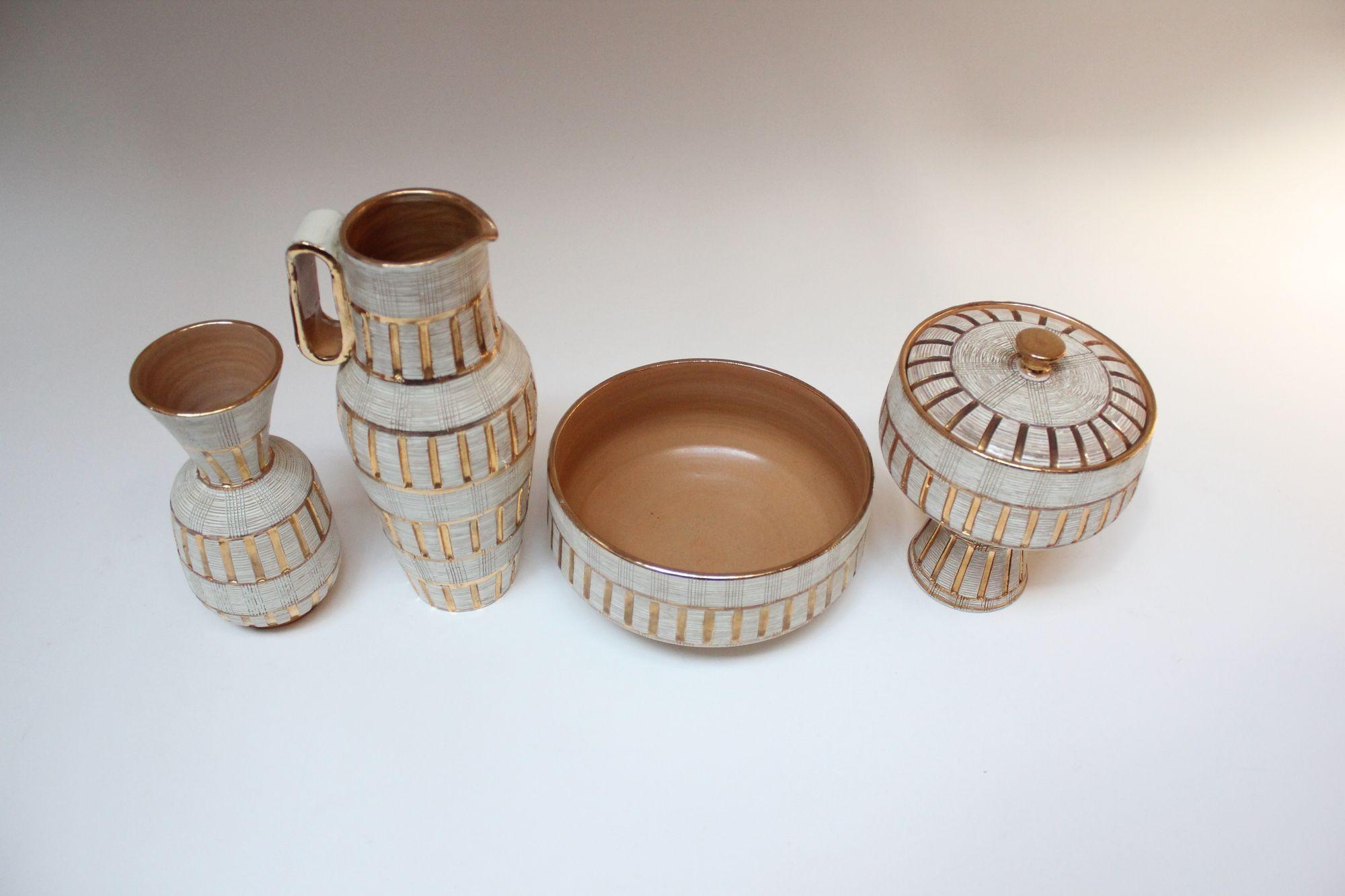 Italian Sgraffito Gold and White Glazed Ceramic Bowl by Aldo Londi for Bitossi 8