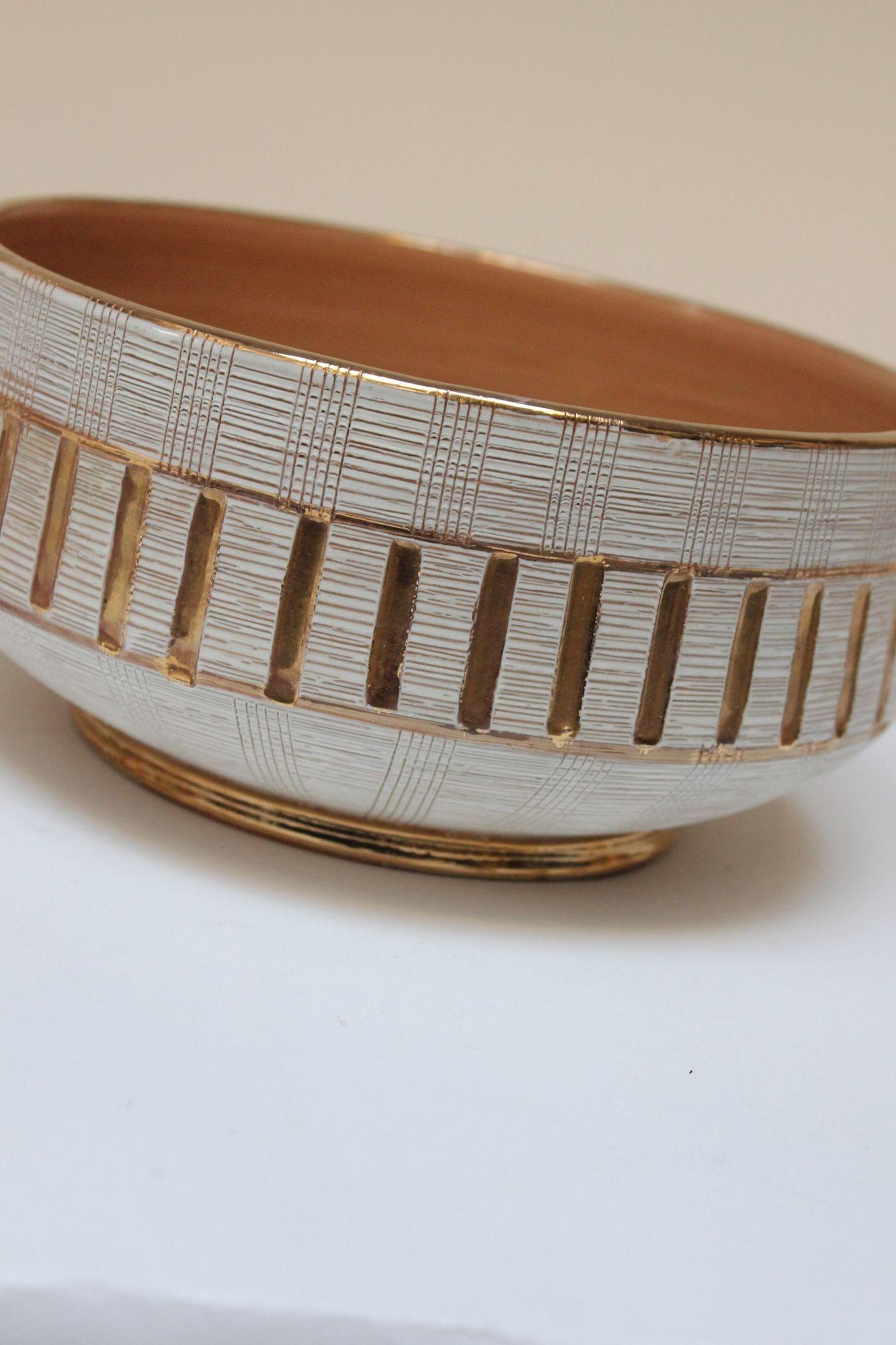 Italian Sgraffito Gold and White Glazed Ceramic Bowl by Aldo Londi for Bitossi 3