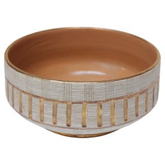 Retro Italian Sgraffito Gold and White Glazed Ceramic Bowl by Aldo Londi for Bitossi