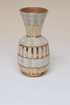 Italian Sgraffito Gold and White Glazed Ceramic Vase by Aldo Londi for Bitossi
