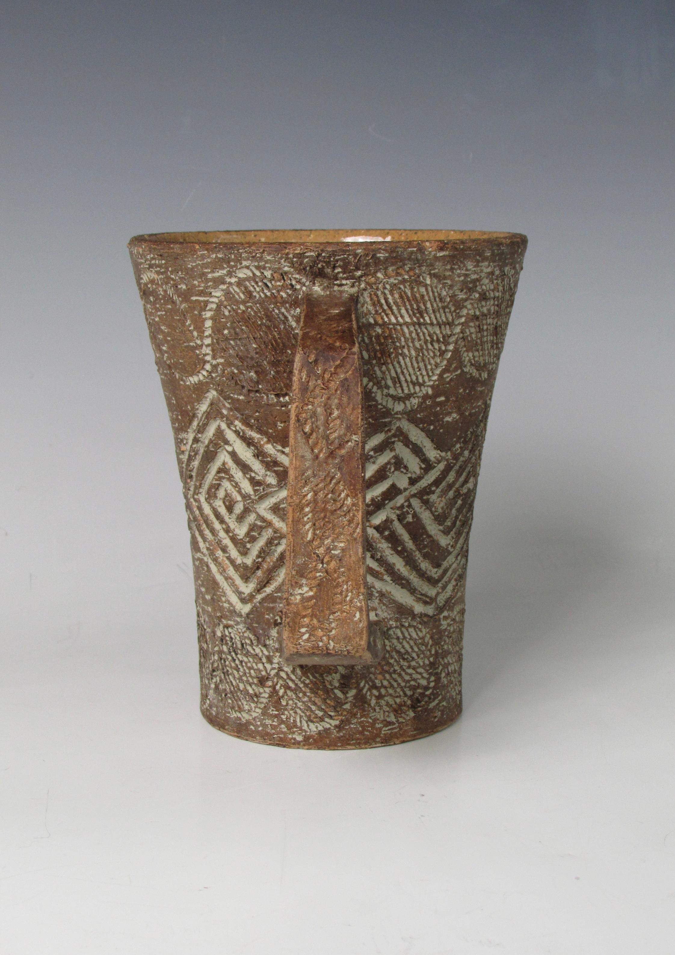 Mid-Century Modern Italian Sgraffito Redware Pottery Pitcher