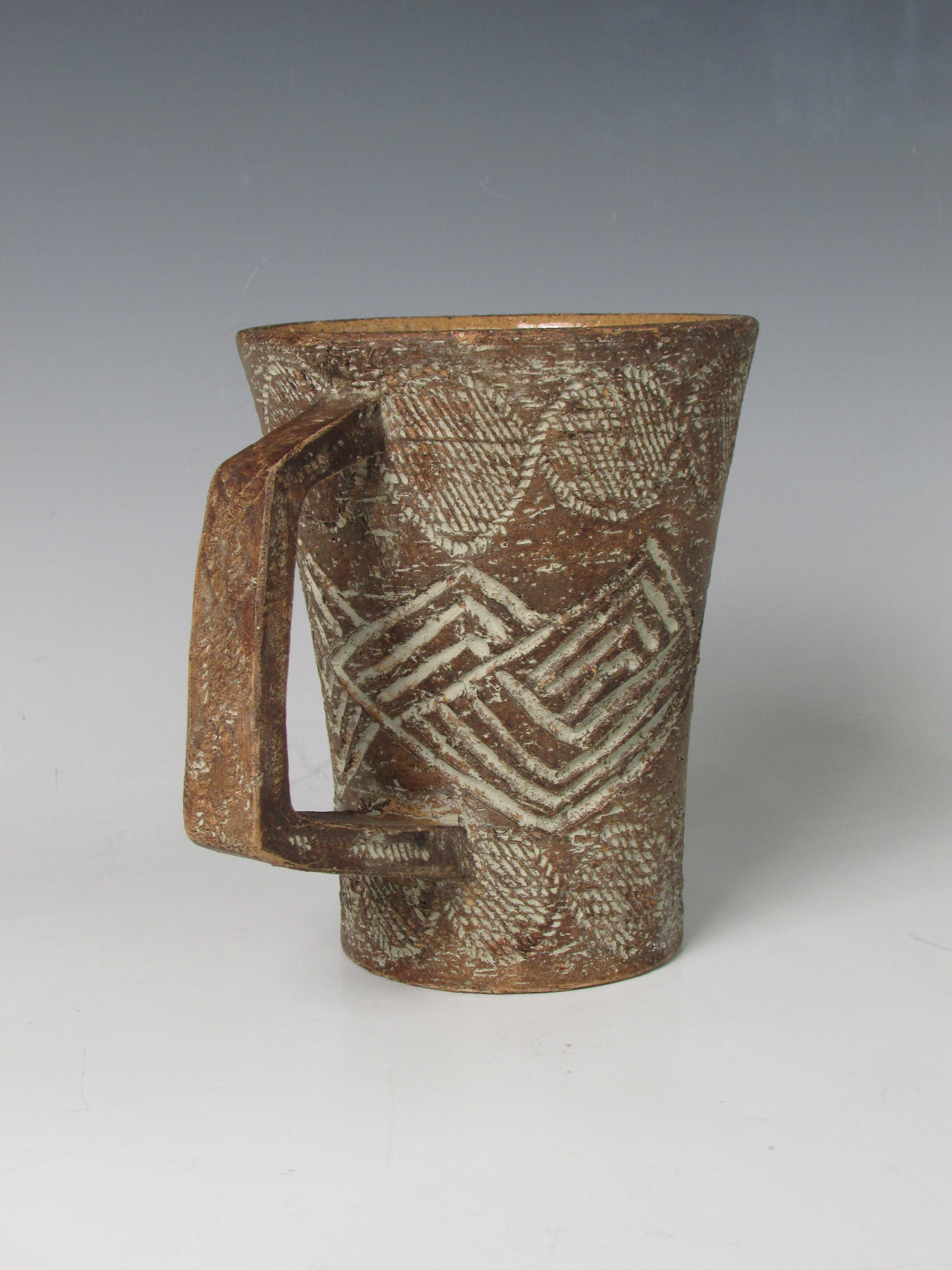 Glazed Italian Sgraffito Redware Pottery Pitcher