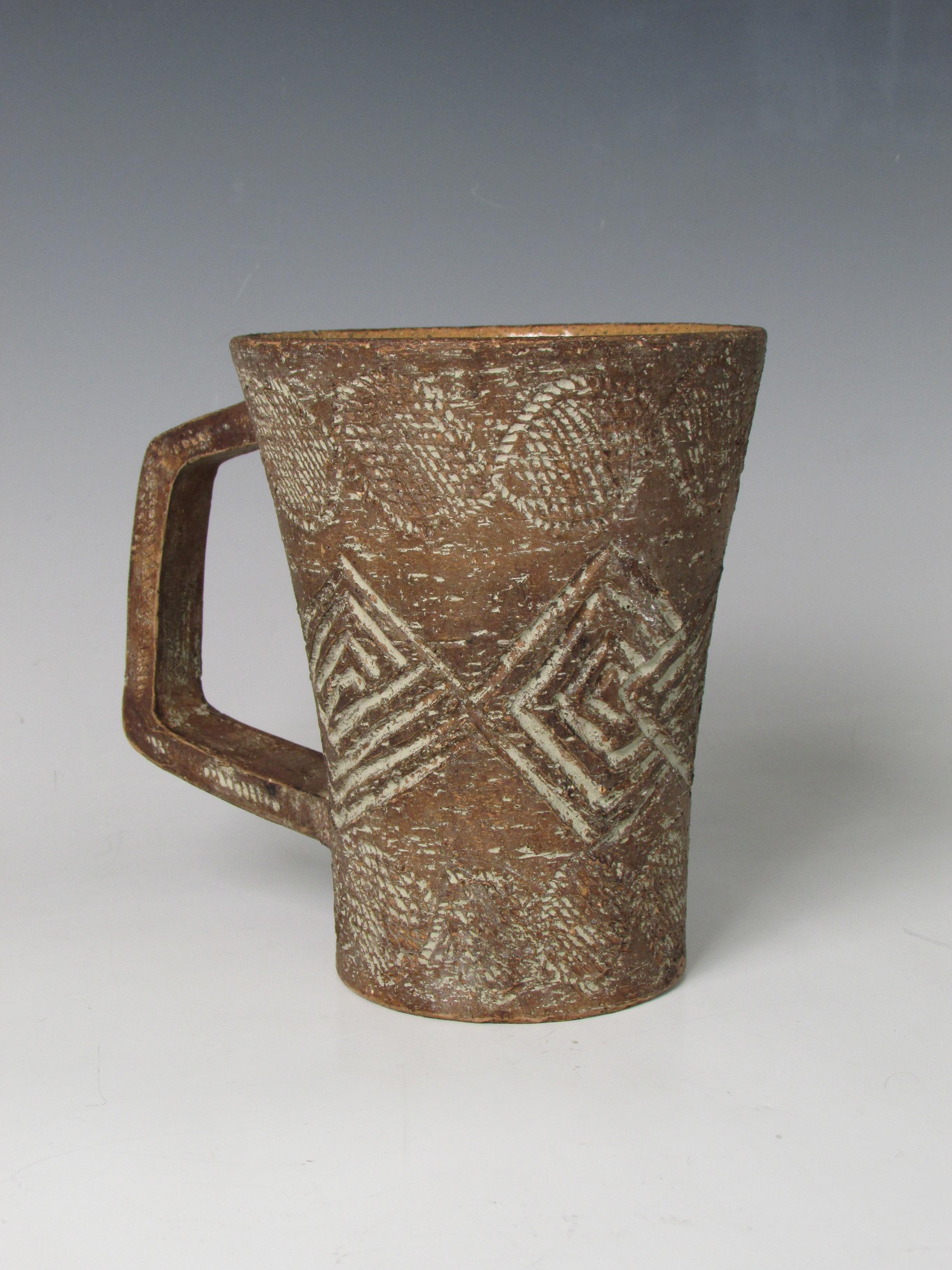 20th Century Italian Sgraffito Redware Pottery Pitcher
