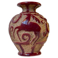 Italian Sgraffito Vase with Oxblood Deer, 1970s