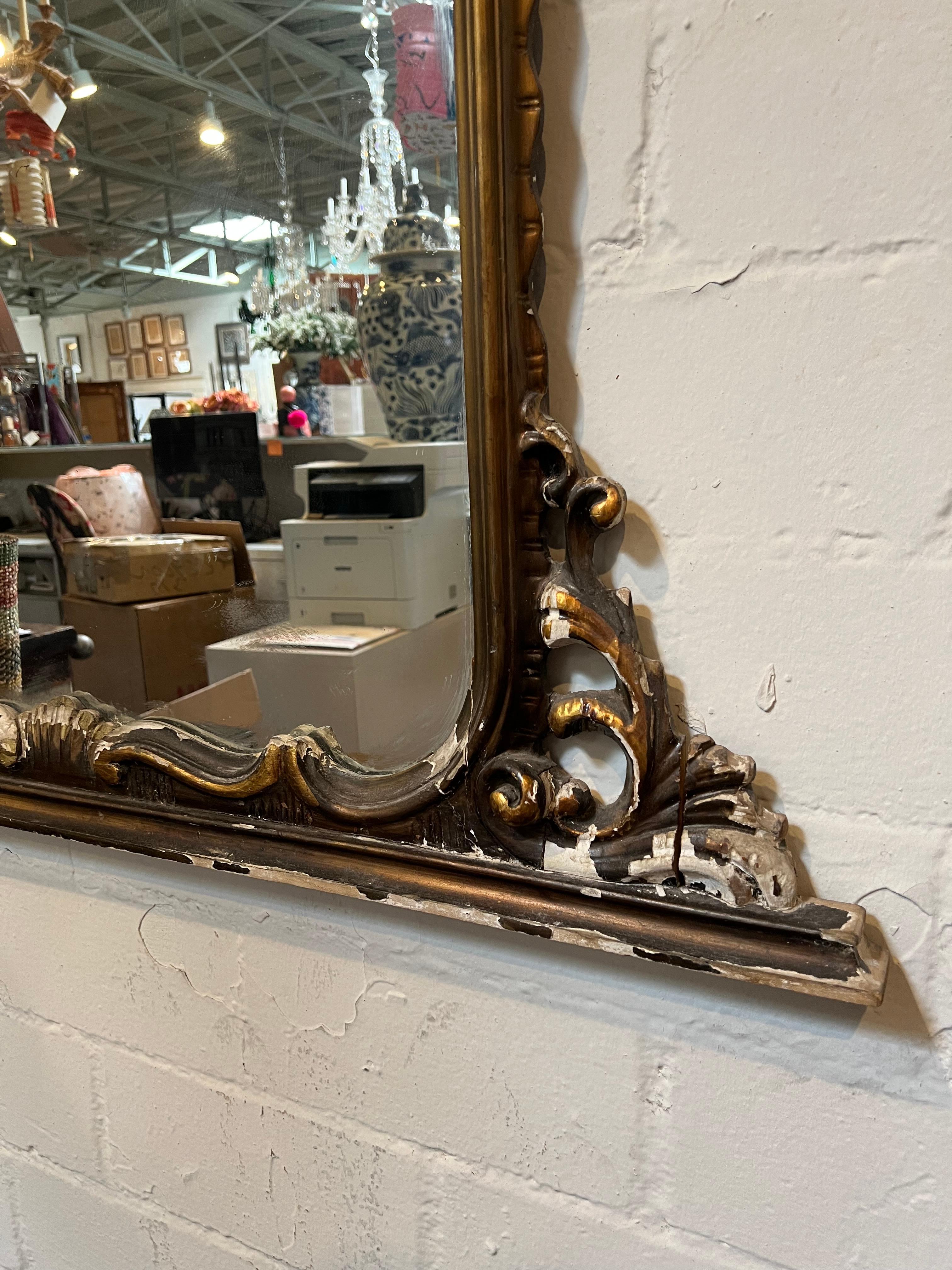 Italian Shabby Chic Gold Leaf Mirror In Fair Condition For Sale In Dallas, TX
