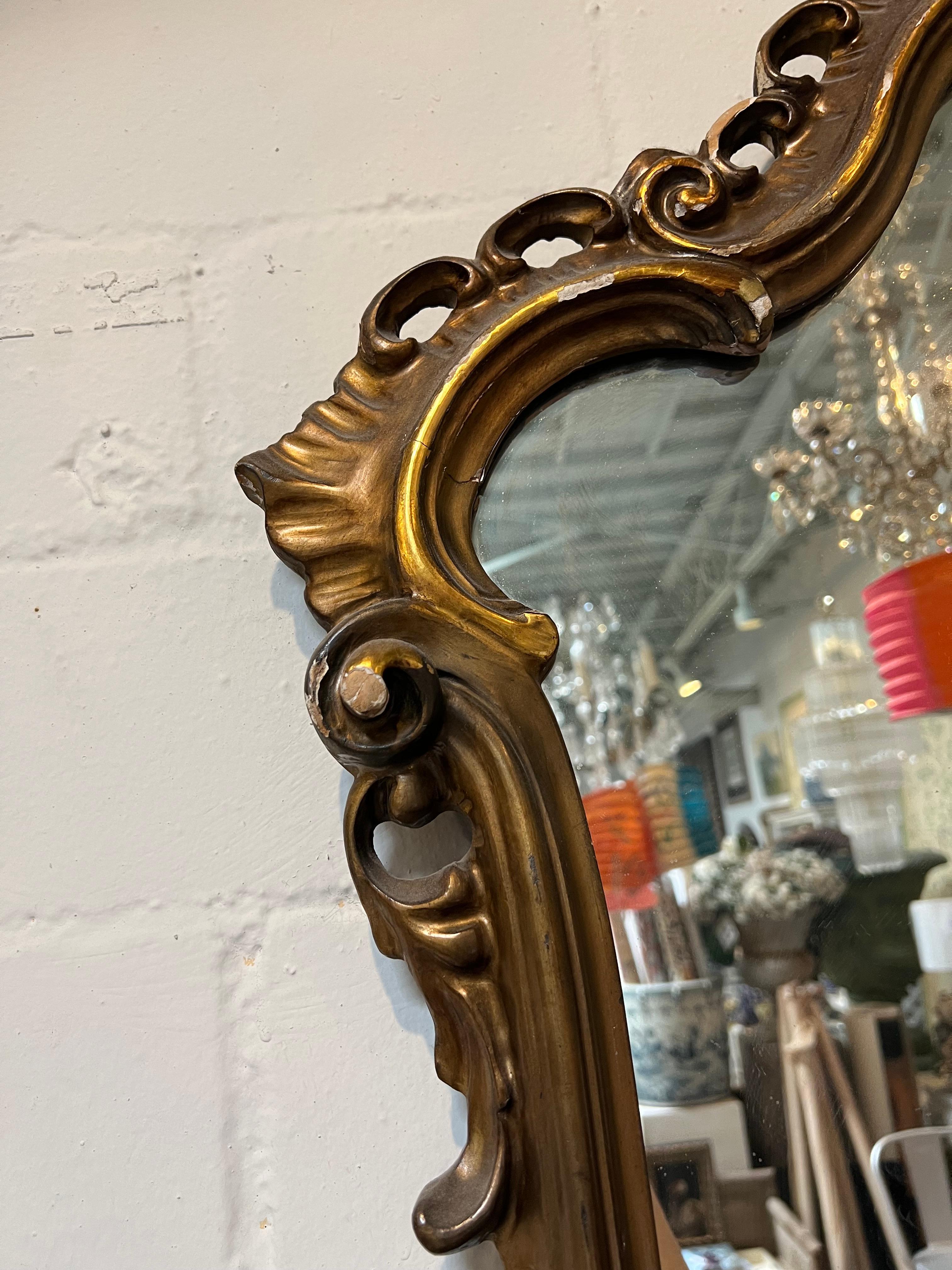 Early 20th Century Italian Shabby Chic Gold Leaf Mirror For Sale