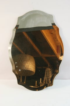 Italian Shaped Frameless Beveled  Glass MirrorVintage